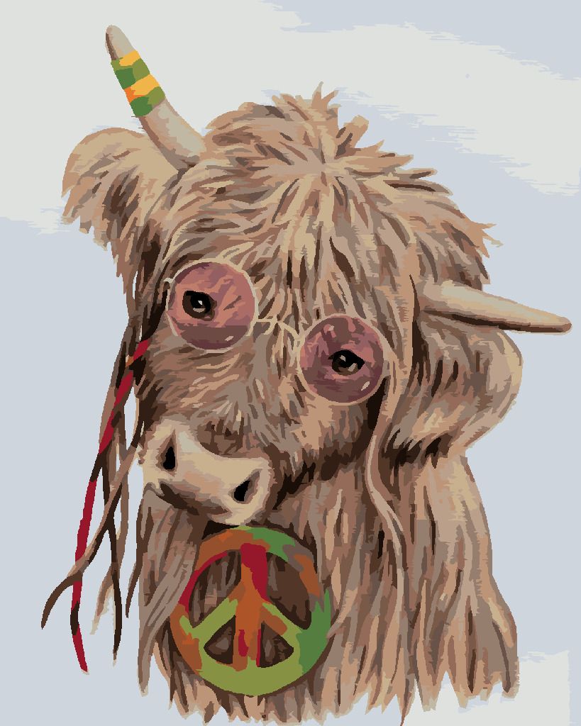 zuty Malování podle čísel - HIPPIE KRÁVA (MYROSLAVA VOLOSCHUK) - Rozměr: 40x50 cm, Rámování: Varianta: vypnuté plátno na rám - obrázek 6