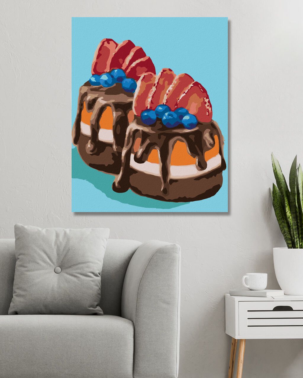 zuty Malování podle čísel - ZÁKUSEK S ČOKOLÁDOU A JAHODAMI (MYROSLAVA VOLOSCHUK) - Rozměr: 40x50 cm, Rámování: Varianta: bez rámu a bez vypnutí plátna - obrázek 8