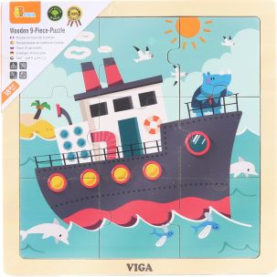 Dřevěné puzzle 9 dílků - loď - obrázek 1
