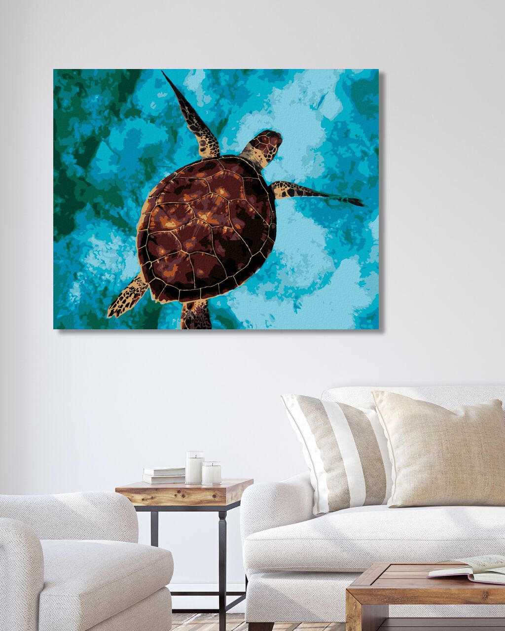 zuty Malování podle čísel - MOŘSKÁ ŽELVA NA VODĚ - Rozměr: 40x50 cm, Rámování: Varianta: vypnuté plátno na rám - obrázek 4