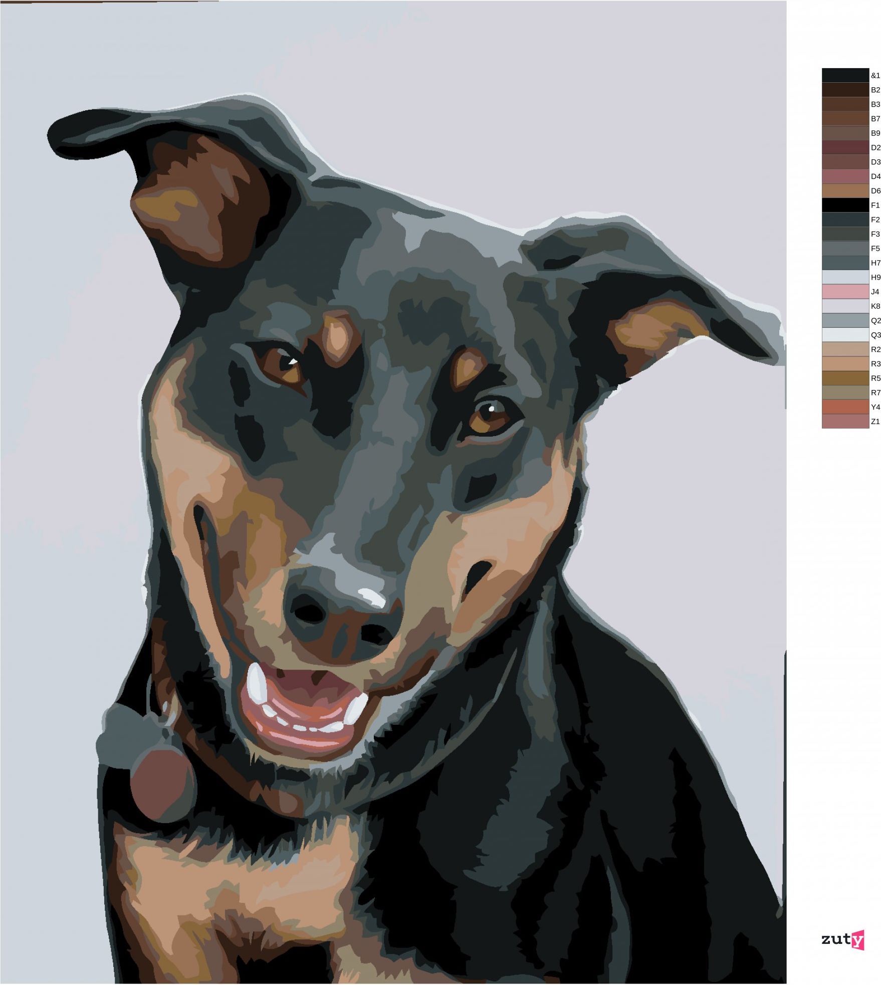 zuty Malování podle čísel - ROTVAJLER 2 (MYROSLAVA VOLOSCHUK) - Rozměr: 40x50 cm, Rámování: Varianta: bez rámu a bez vypnutí plátna - obrázek 3