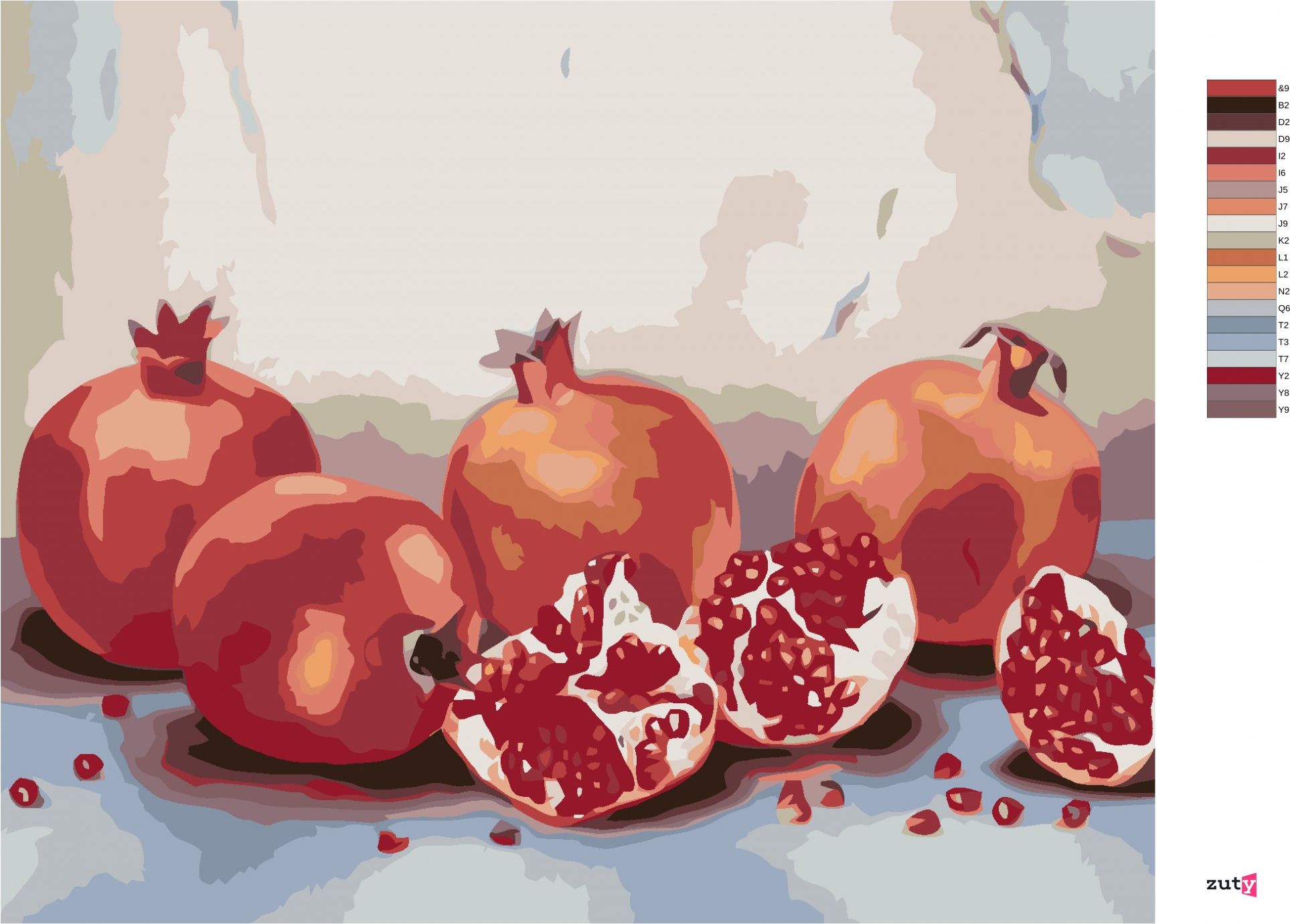 zuty Malování podle čísel - GRANÁTOVÉ JABLKO (MYROSLAVA VOLOSCHUK) - Rozměr: 40x50 cm, Rámování: Varianta: bez rámu a bez vypnutí plátna - obrázek 2