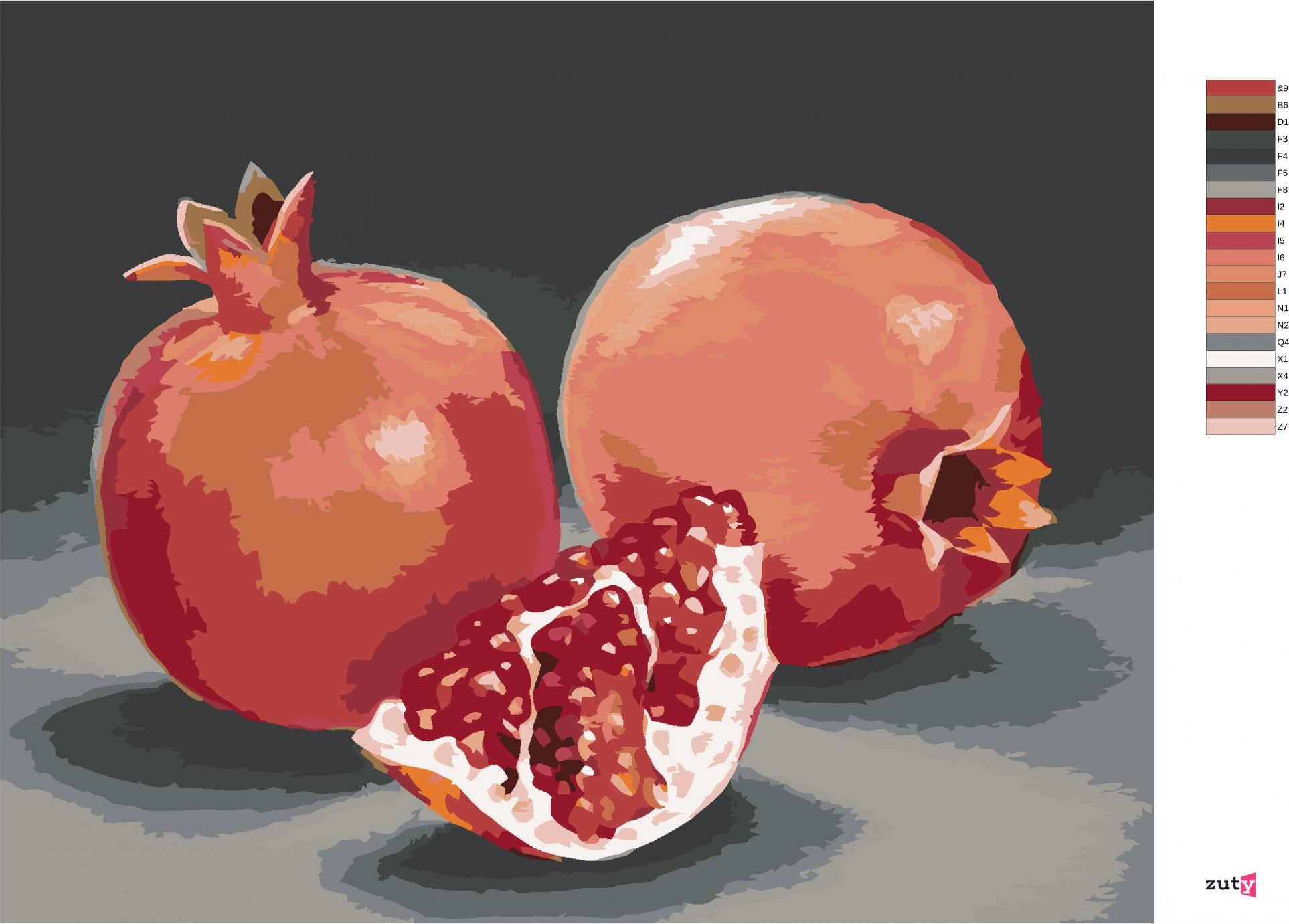 zuty Malování podle čísel - GRANÁTOVÉ JABLKO 3 (MYROSLAVA VOLOSCHUK) - Rozměr: 40x50 cm, Rámování: Varianta: vypnuté plátno na rám - obrázek 3