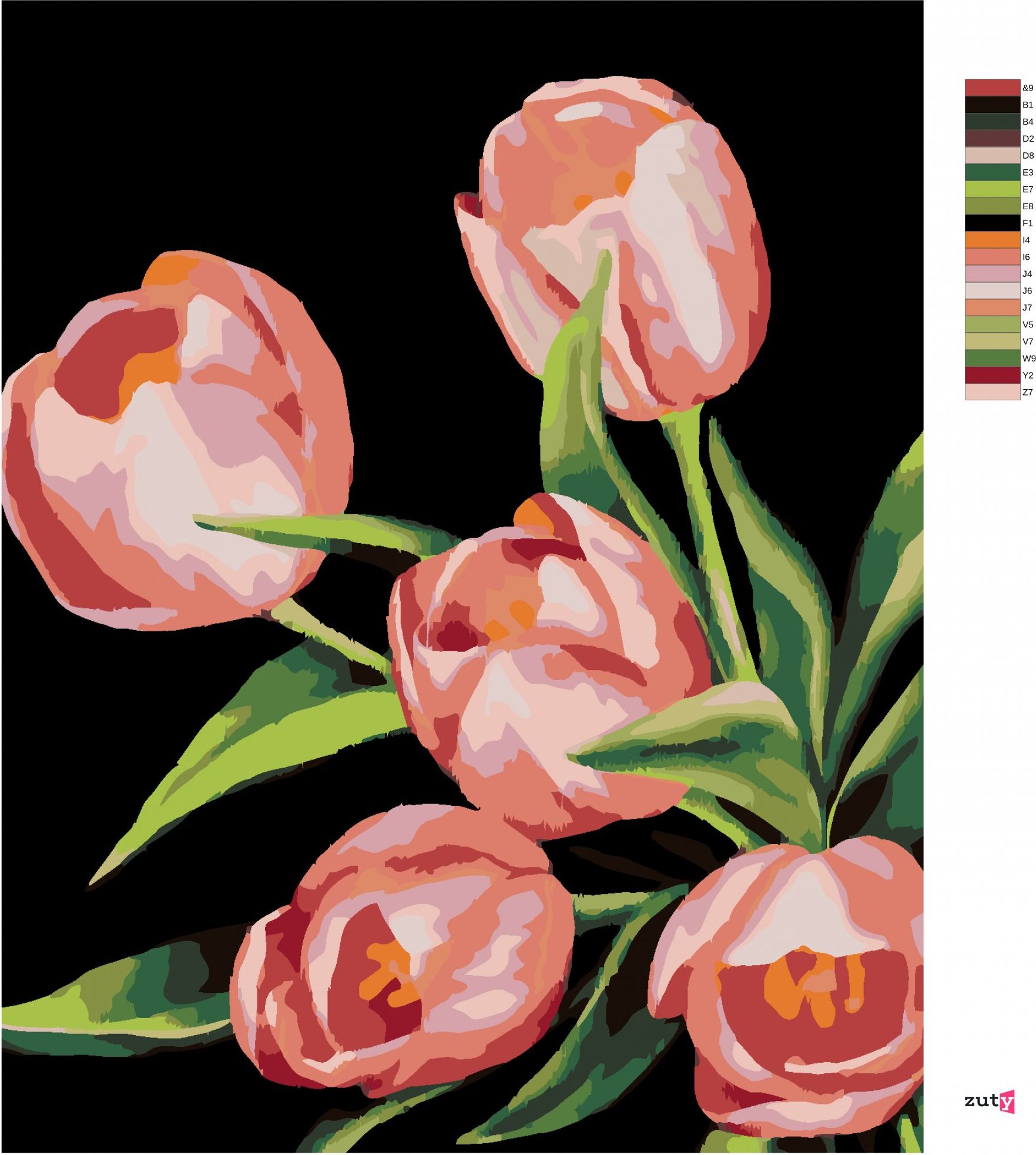 zuty Malování podle čísel - RŮŽOVÉ TULIPÁNY (MYROSLAVA VOLOSCHUK) - Rozměr: 40x50 cm, Rámování: Varianta: bez rámu a bez vypnutí plátna - obrázek 9