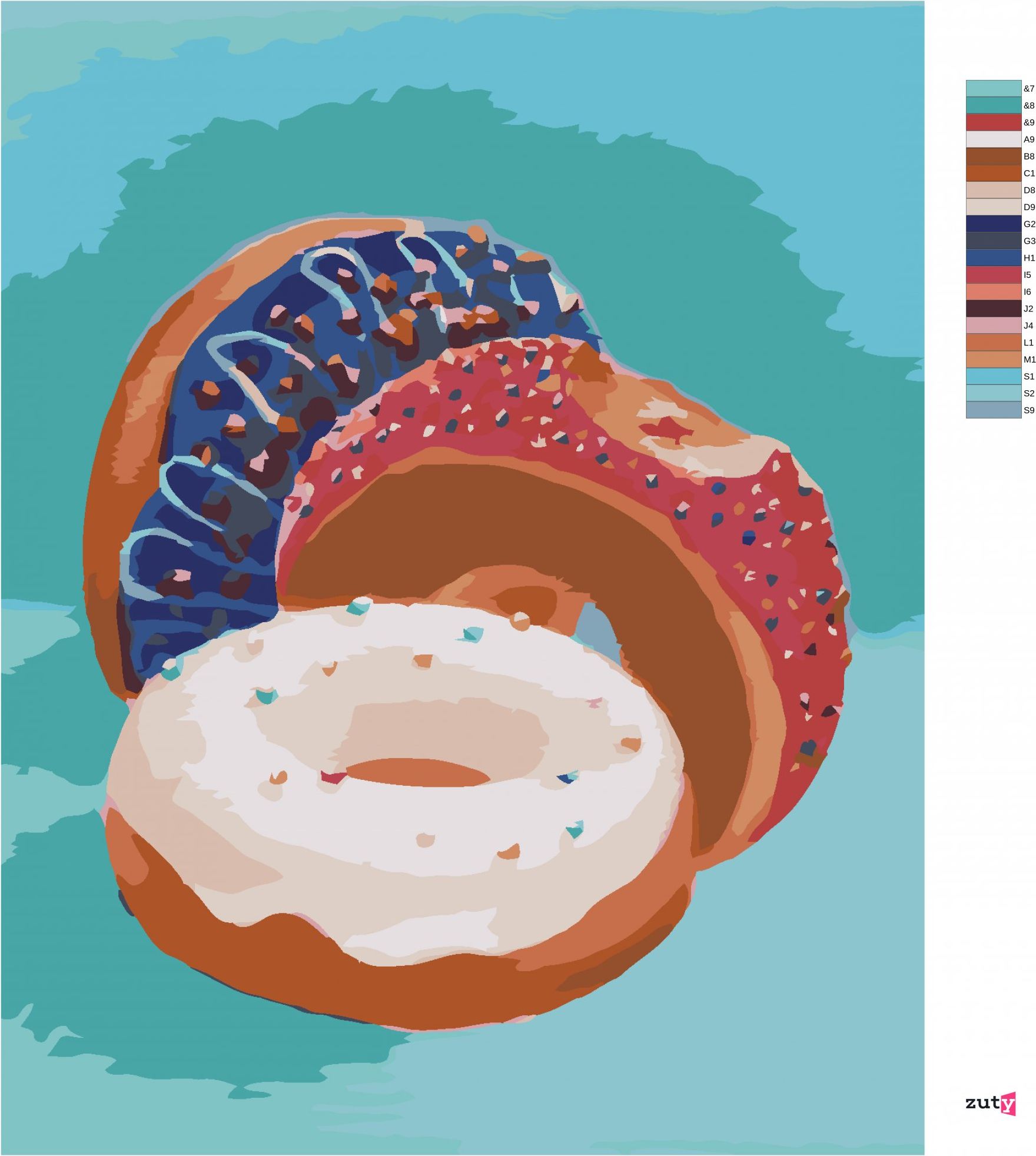 zuty Malování podle čísel - PLNĚNÉ DONUTY (MYROSLAVA VOLOSCHUK) - Rozměr: 40x50 cm, Rámování: Varianta: vypnuté plátno na rám - obrázek 6