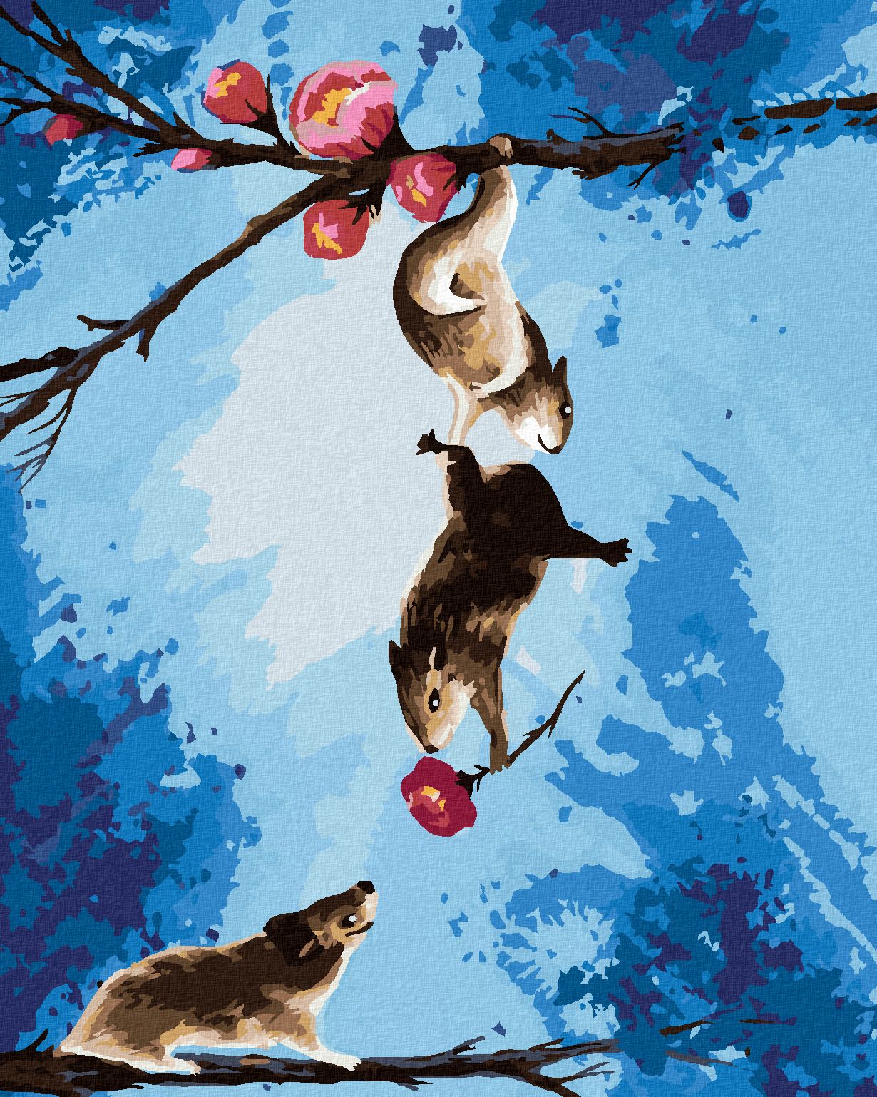 zuty Malování podle čísel - KŘEČCI NA KVETOUCÍ TŘEŠNI - Rozměr: 40x50 cm, Rámování: Varianta: bez rámu a bez vypnutí plátna - obrázek 1