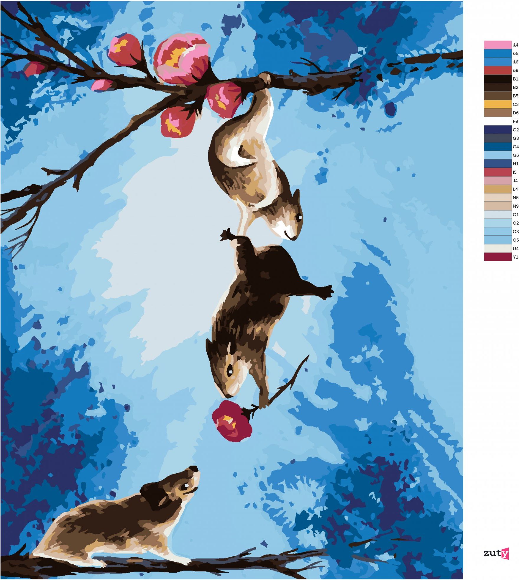 zuty Malování podle čísel - KŘEČCI NA KVETOUCÍ TŘEŠNI - Rozměr: 40x50 cm, Rámování: Varianta: bez rámu a bez vypnutí plátna - obrázek 4