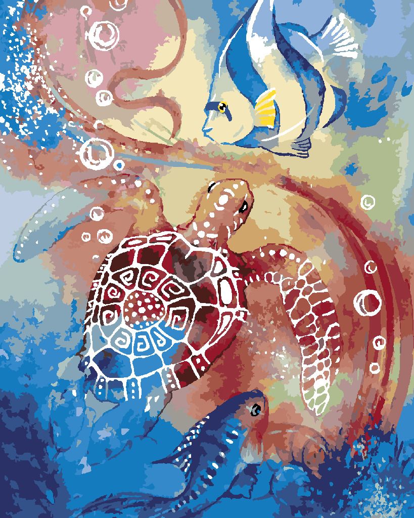 zuty Malování podle čísel - MOŘSKÁ ŽELVA A RYBY - Rozměr: 40x50 cm, Rámování: Varianta: bez rámu a bez vypnutí plátna - obrázek 4
