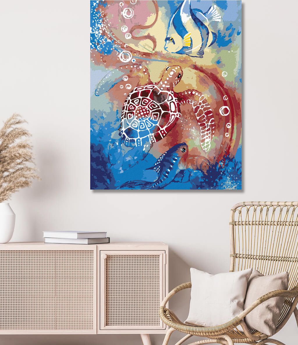 zuty Malování podle čísel - MOŘSKÁ ŽELVA A RYBY - Rozměr: 40x50 cm, Rámování: Varianta: bez rámu a bez vypnutí plátna - obrázek 6