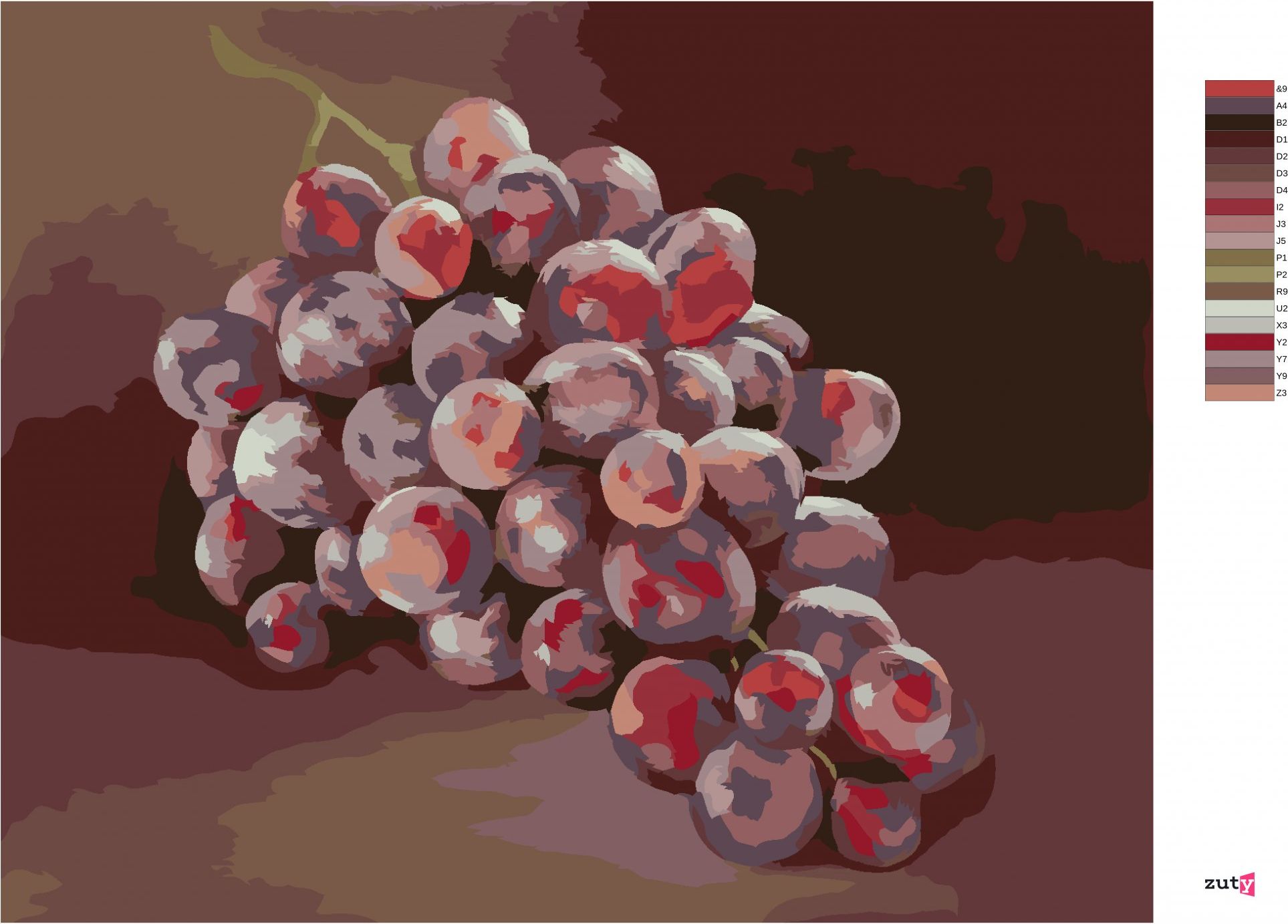 zuty Malování podle čísel - HROZNY 1 (MYROSLAVA VOLOSCHUK) - Rozměr: 40x50 cm, Rámování: Varianta: vypnuté plátno na rám - obrázek 4