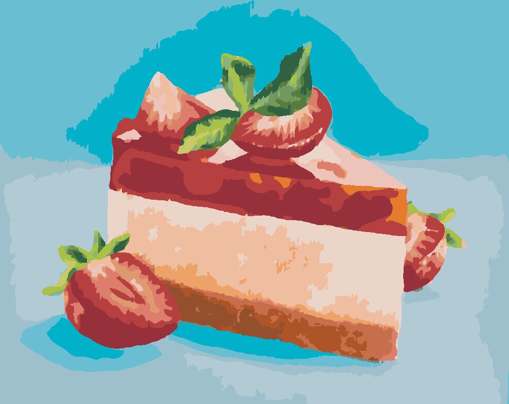 zuty Malování podle čísel - JAHODOVÝ CHEESECAKE (MYROSLAVA VOLOSCHUK) - Rozměr: 40x50 cm, Rámování: Varianta: bez rámu a bez vypnutí plátna - obrázek 2