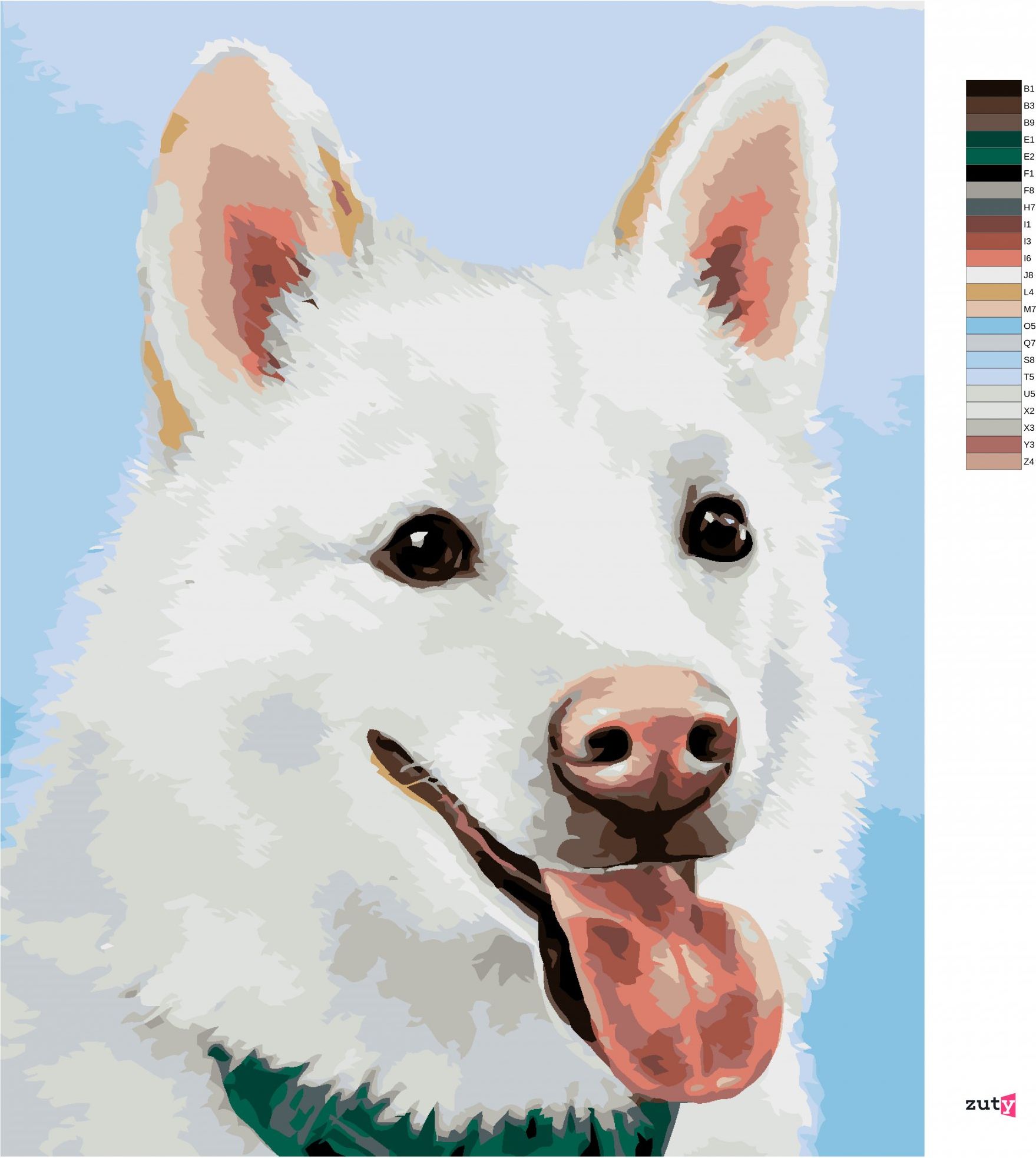 zuty Malování podle čísel - BÍLÝ ŠVÝCARSKÝ OVČÁK (MYROSLAVA VOLOSCHUK) - Rozměr: 40x50 cm, Rámování: Varianta: bez rámu a bez vypnutí plátna - obrázek 2