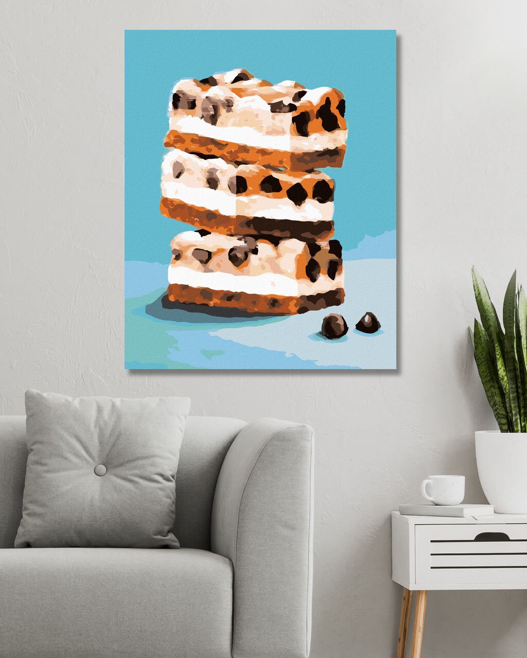 zuty Malování podle čísel - CHEESECAKE TYČINKA S KOUSKY ČOKOLÁDY NA MODRÉM POZADÍ (MYROSLAVA VOLOSCHUK) - Rozměr: 40x50 cm, Rámování: Varianta: bez rámu a bez vypnutí plátna - obrázek 6