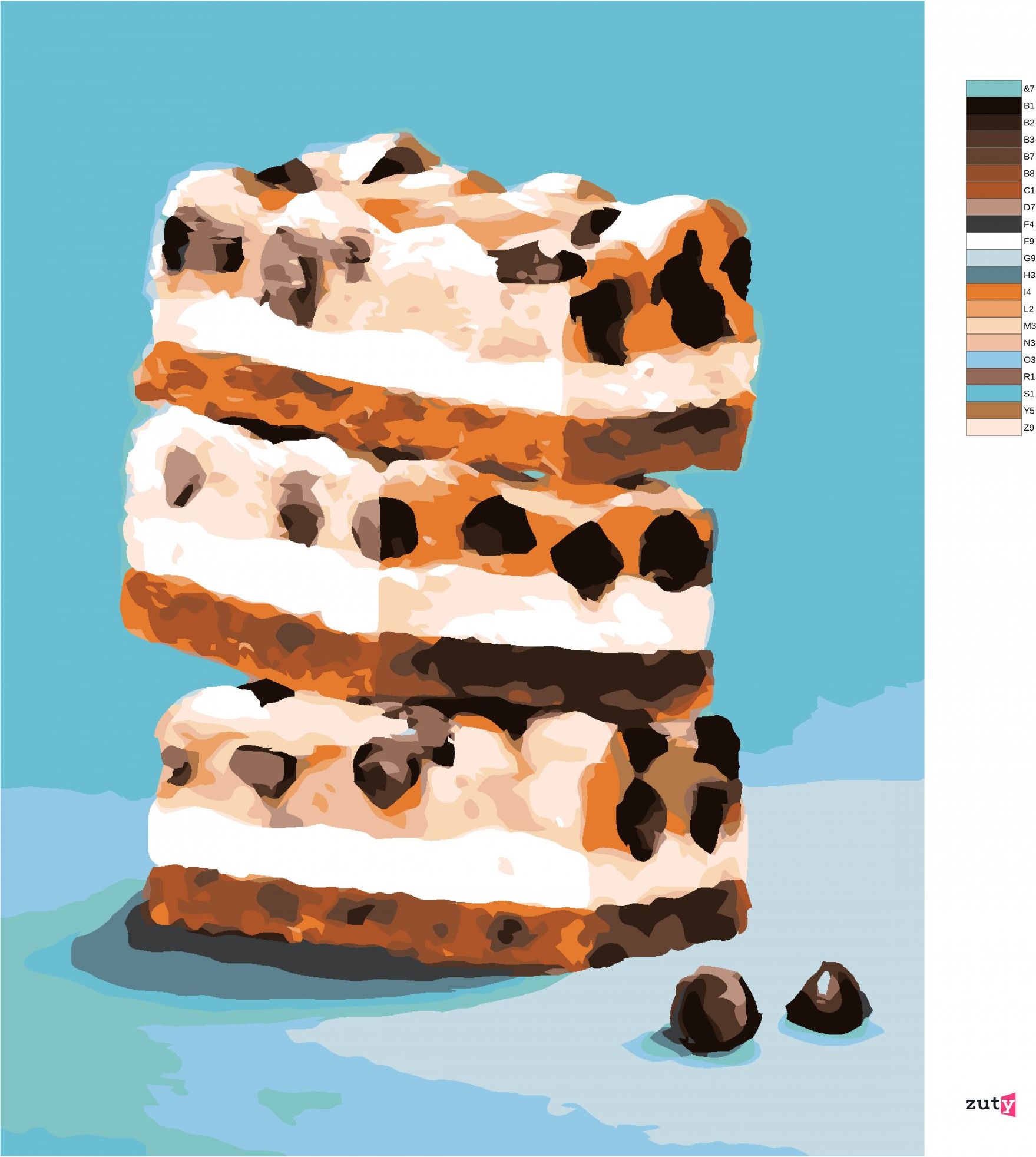 zuty Malování podle čísel - CHEESECAKE TYČINKA S KOUSKY ČOKOLÁDY NA MODRÉM POZADÍ (MYROSLAVA VOLOSCHUK) - Rozměr: 40x50 cm, Rámování: Varianta: vypnuté plátno na rám - obrázek 9