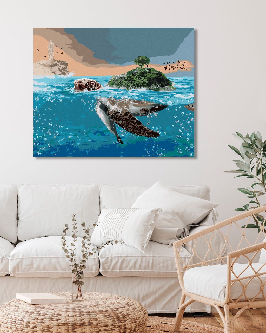 zuty Malování podle čísel - ŽELVA JAKO OSTROV V MOŘI - Rozměr: 40x50 cm, Rámování: Varianta: bez rámu a bez vypnutí plátna - obrázek 2