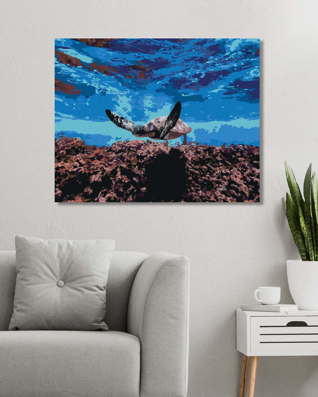 zuty Malování podle čísel - MOŘSKÁ ŽELVA POD HLADINOU - Rozměr: 40x50 cm, Rámování: Varianta: vypnuté plátno na rám - obrázek 4