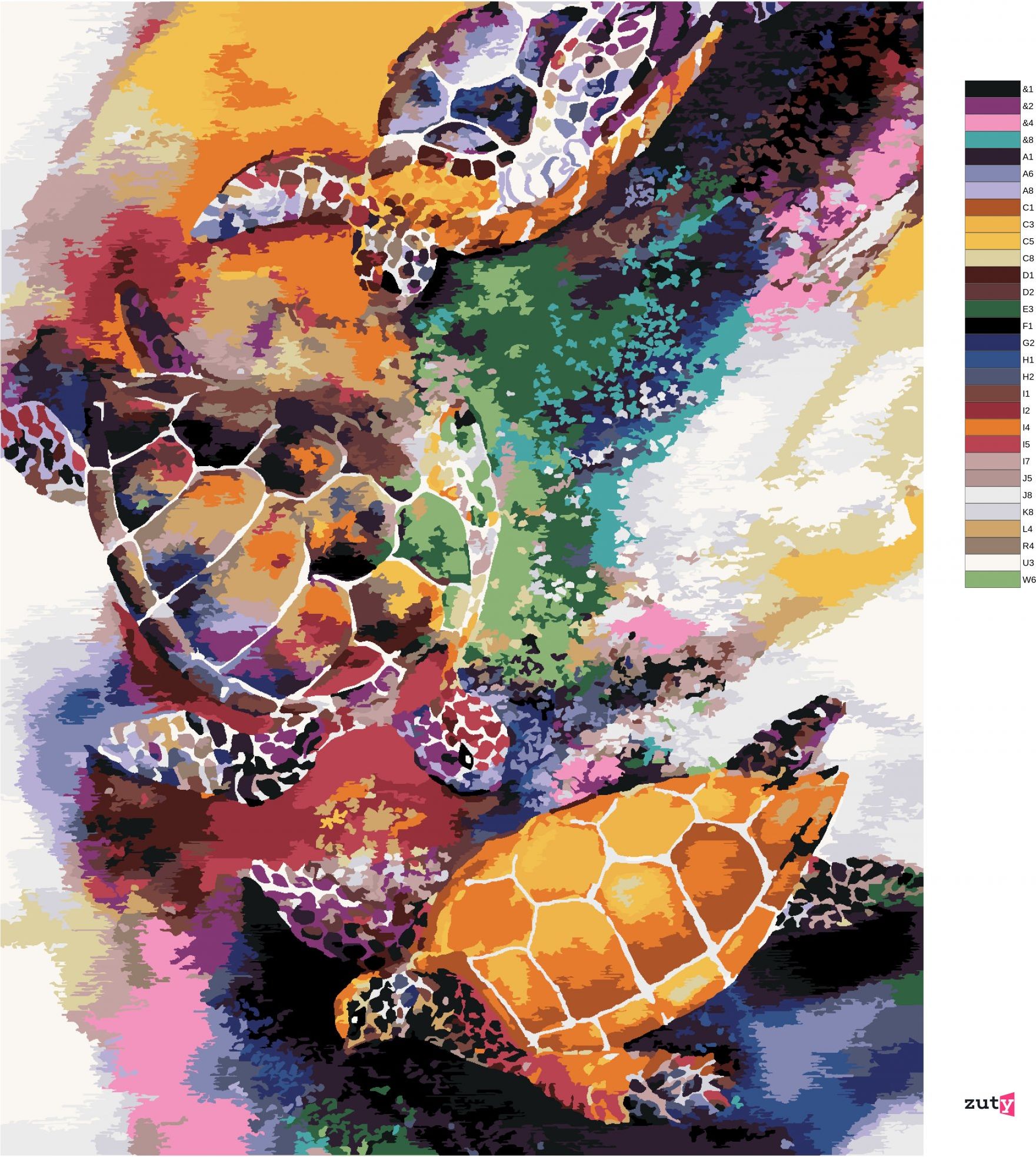 zuty Malování podle čísel - BAREVNÉ ŽELVY VE VODĚ - Rozměr: 40x50 cm, Rámování: Varianta: bez rámu a bez vypnutí plátna - obrázek 9