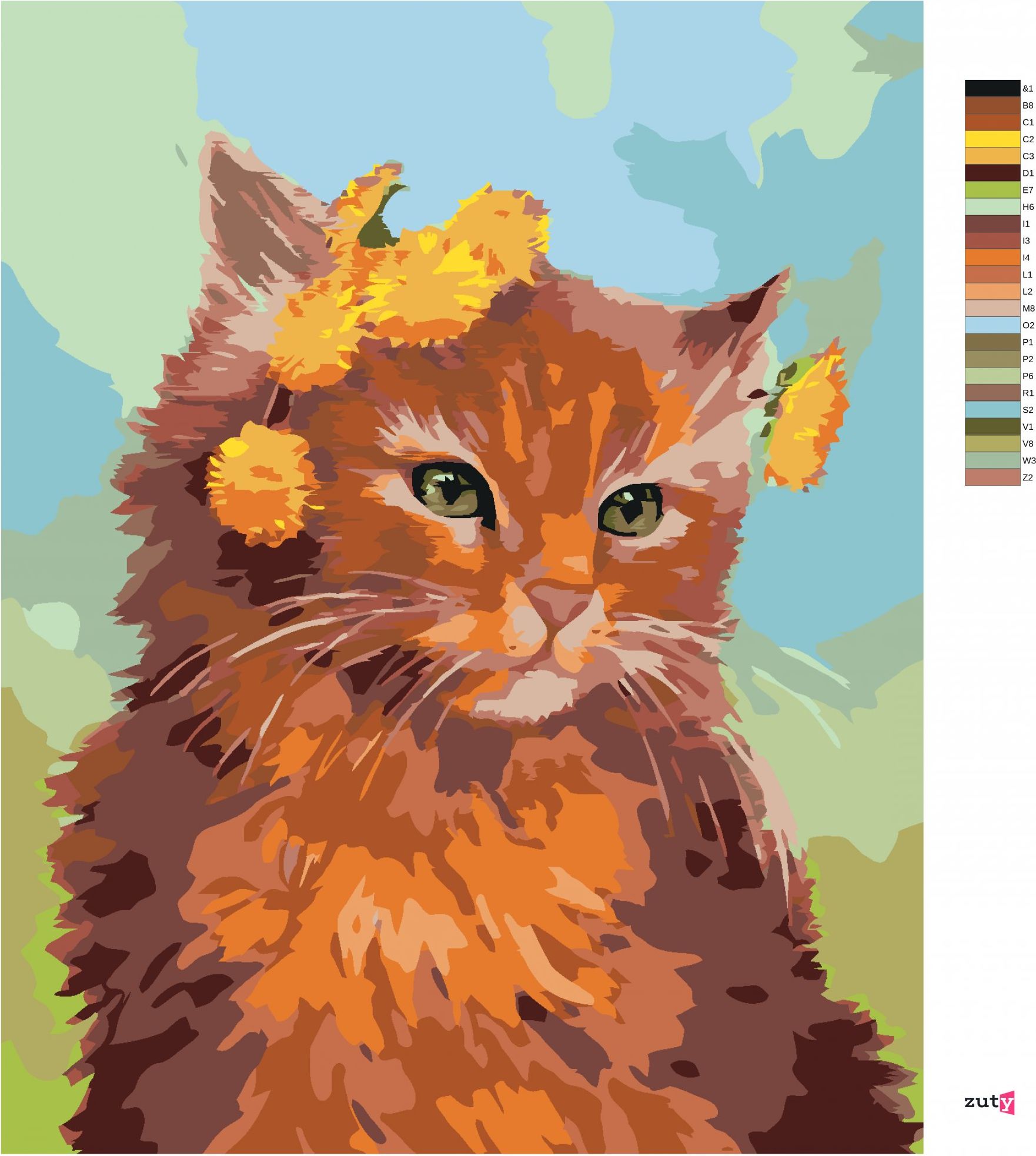 zuty Malování podle čísel - ZRZAVÝ KOCOUR S PAMPELIŠKOU (MYROSLAVA VOLOSCHUK) - Rozměr: 40x50 cm, Rámování: Varianta: bez rámu a bez vypnutí plátna - obrázek 4