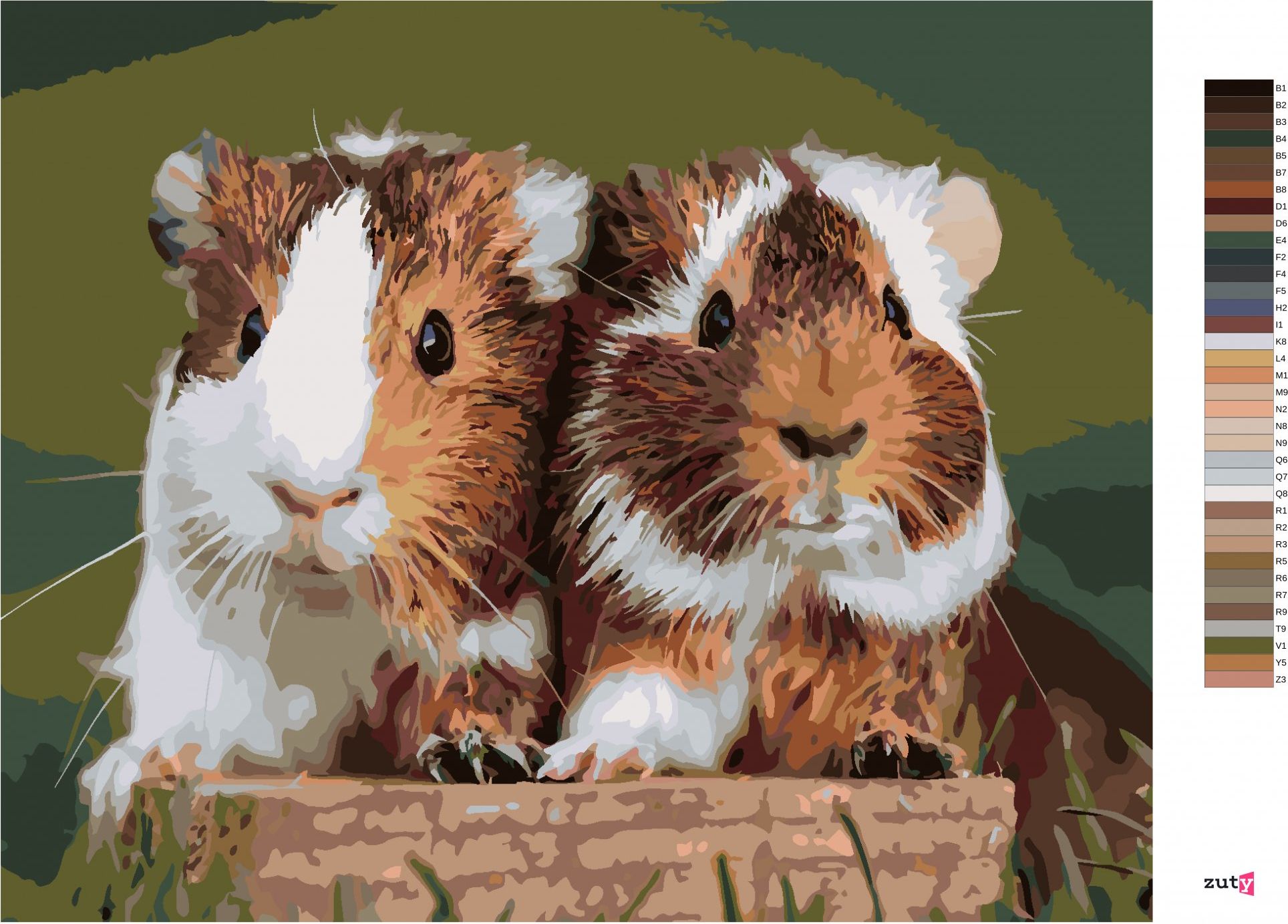 zuty Malování podle čísel - DVĚ MILUJÍCÍ MORČATA - Rozměr: 40x50 cm, Rámování: Varianta: bez rámu a bez vypnutí plátna - obrázek 7