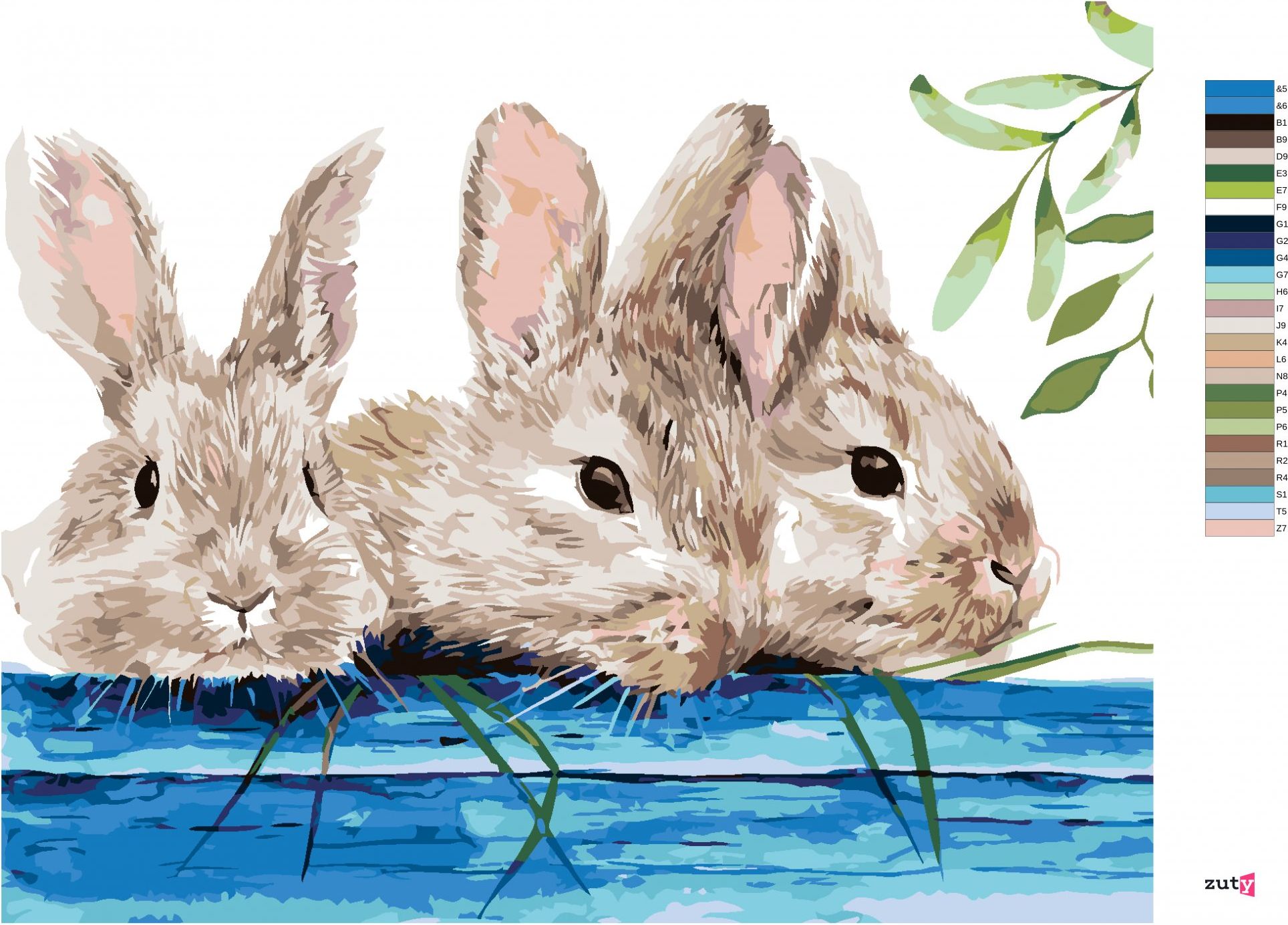 zuty Malování podle čísel - KRÁLÍCI U PLOTU - Rozměr: 40x50 cm, Rámování: Varianta: bez rámu a bez vypnutí plátna - obrázek 5