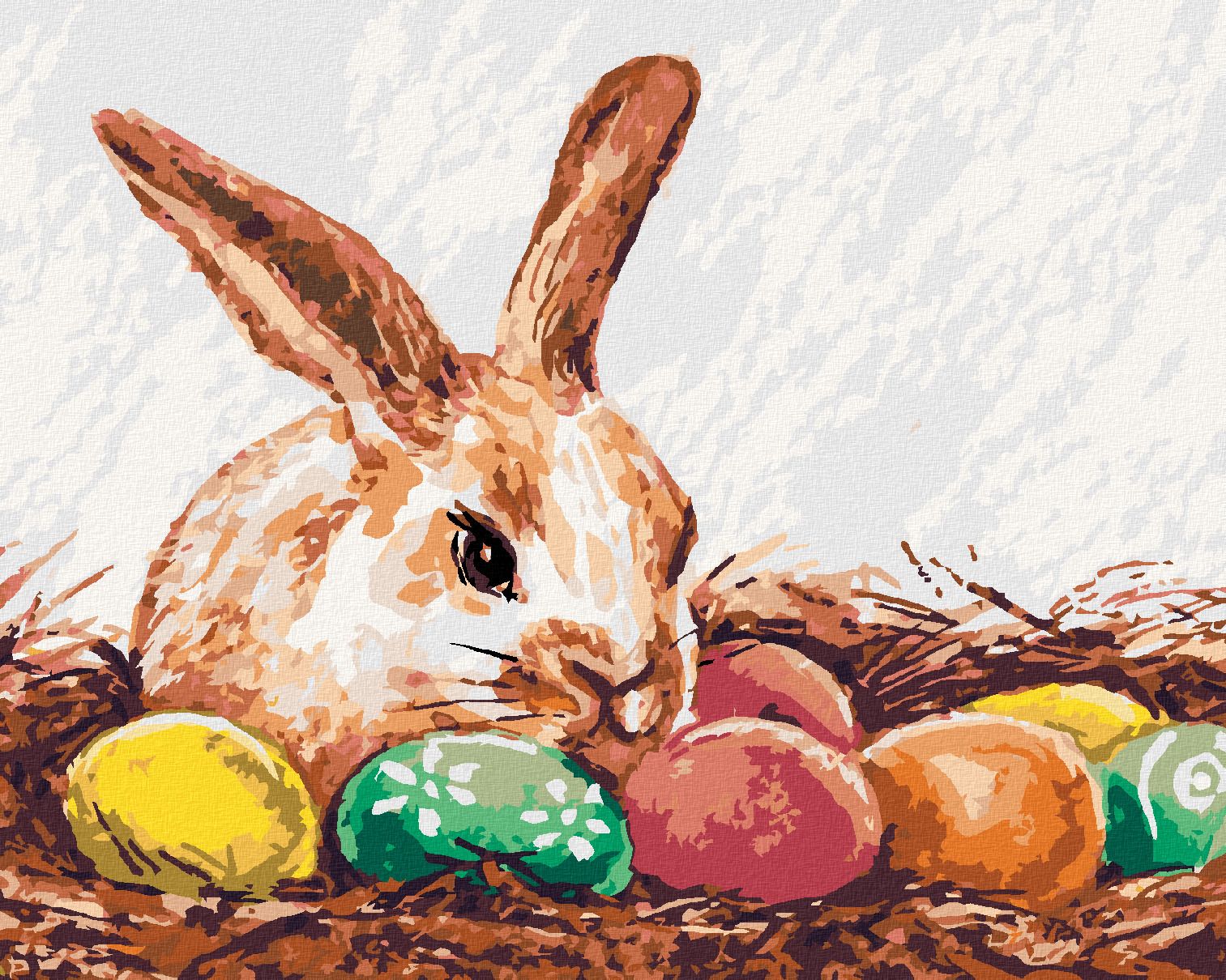 zuty Malování podle čísel - KRÁLÍK A BAREVNÉ VAJÍČKA - Rozměr: 40x50 cm, Rámování: Varianta: vypnuté plátno na rám - obrázek 1