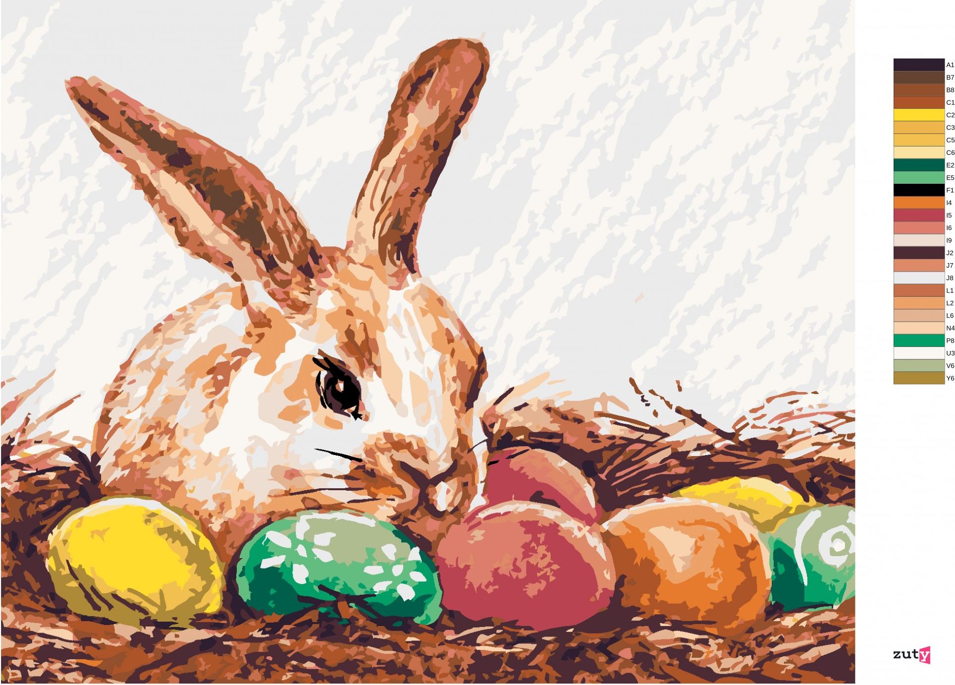 zuty Malování podle čísel - KRÁLÍK A BAREVNÉ VAJÍČKA - Rozměr: 40x50 cm, Rámování: Varianta: vypnuté plátno na rám - obrázek 5