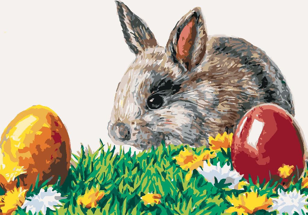 zuty Malování podle čísel - KRÁLÍK A VELIKONOČNÍ VAJÍČKA - Rozměr: 40x50 cm, Rámování: Varianta: bez rámu a bez vypnutí plátna - obrázek 5