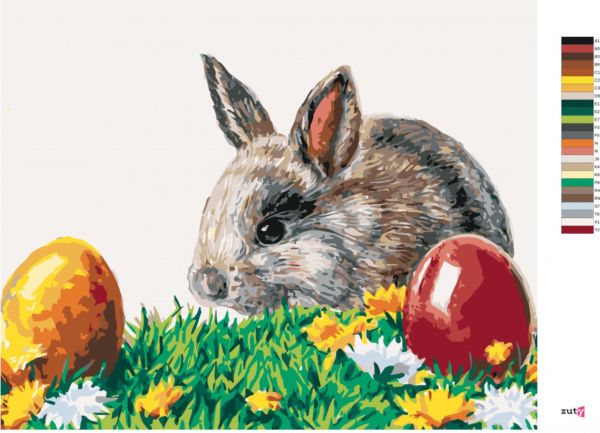 zuty Malování podle čísel - KRÁLÍK A VELIKONOČNÍ VAJÍČKA - Rozměr: 40x50 cm, Rámování: Varianta: vypnuté plátno na rám - obrázek 4