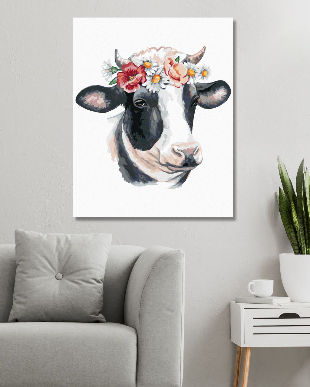 zuty Malování podle čísel - KRÁVA S KVĚTINOVOU ČELENKOU - Rozměr: 40x50 cm, Rámování: Varianta: bez rámu a bez vypnutí plátna - obrázek 4