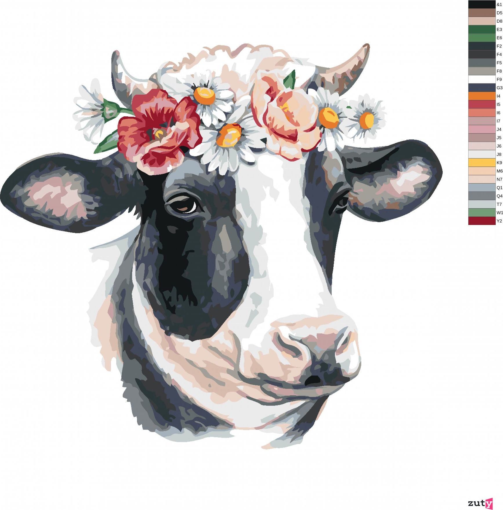 zuty Malování podle čísel - KRÁVA S KVĚTINOVOU ČELENKOU - Rozměr: 40x50 cm, Rámování: Varianta: bez rámu a bez vypnutí plátna - obrázek 7
