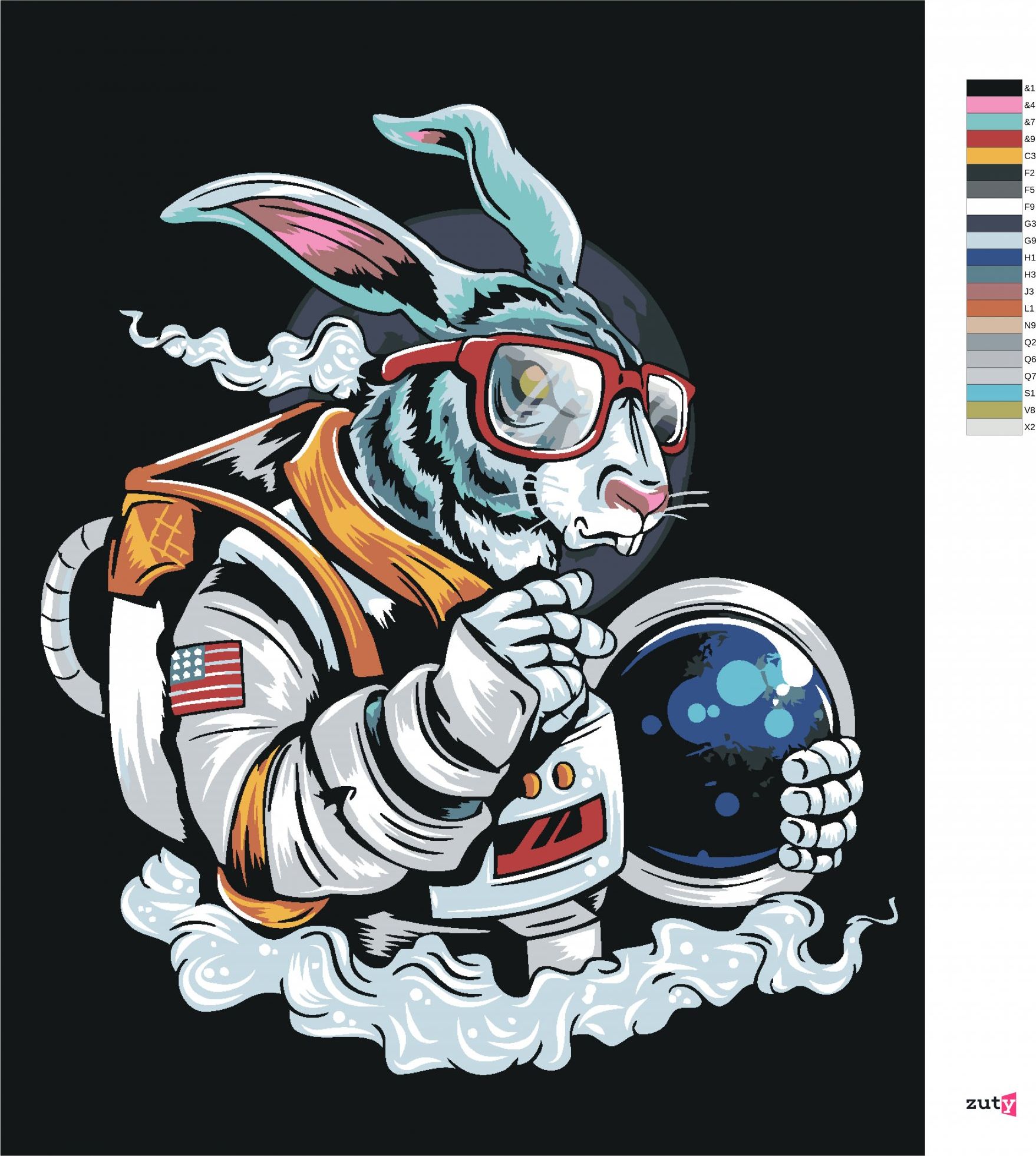 zuty Malování podle čísel - KRÁLÍK KOSMONAUT - Rozměr: 40x50 cm, Rámování: Varianta: bez rámu a bez vypnutí plátna - obrázek 10