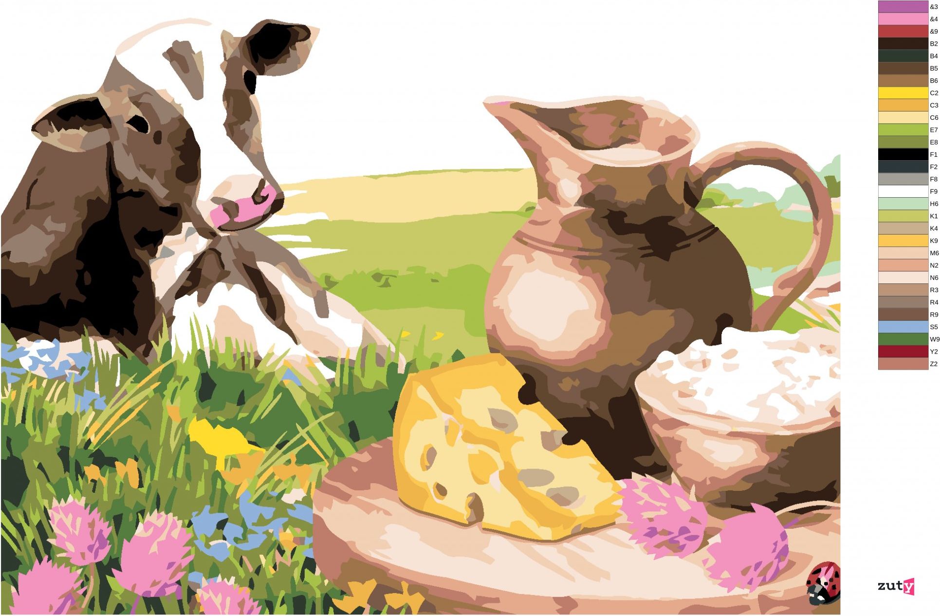 zuty Malování podle čísel - KRÁVA A JEJÍ PIKNIK - Rozměr: 40x50 cm, Rámování: Varianta: bez rámu a bez vypnutí plátna - obrázek 4
