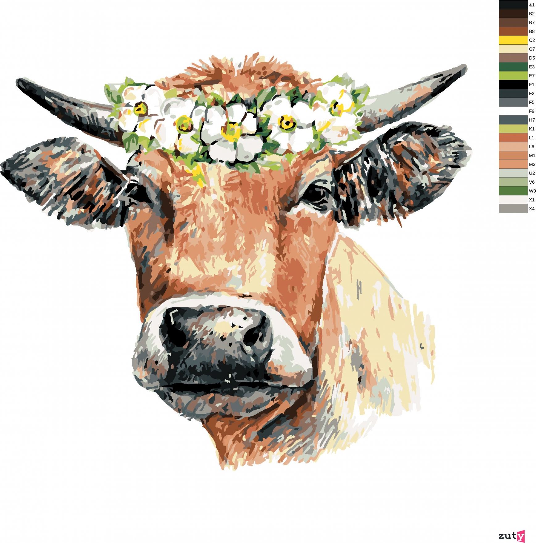 zuty Malování podle čísel - KRÁVA S VĚNCEM - Rozměr: 40x50 cm, Rámování: Varianta: vypnuté plátno na rám - obrázek 3
