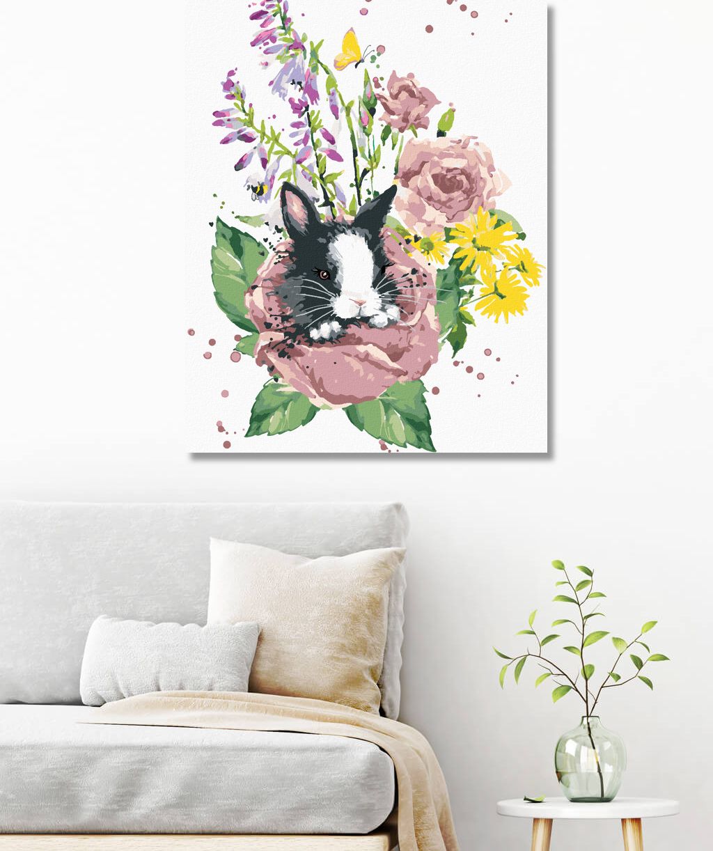 zuty Malování podle čísel - KRÁLÍK MEZI LETNÍMI KVĚTY - Rozměr: 40x50 cm, Rámování: Varianta: bez rámu a bez vypnutí plátna - obrázek 4