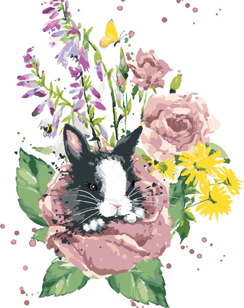 zuty Malování podle čísel - KRÁLÍK MEZI LETNÍMI KVĚTY - Rozměr: 40x50 cm, Rámování: Varianta: vypnuté plátno na rám - obrázek 2