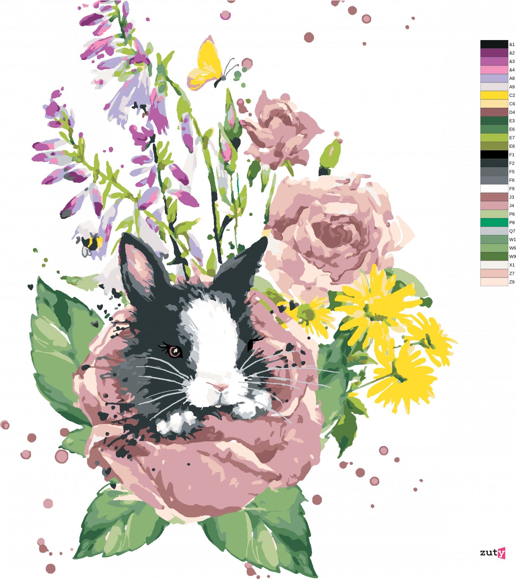 zuty Malování podle čísel - KRÁLÍK MEZI LETNÍMI KVĚTY - Rozměr: 40x50 cm, Rámování: Varianta: vypnuté plátno na rám - obrázek 3