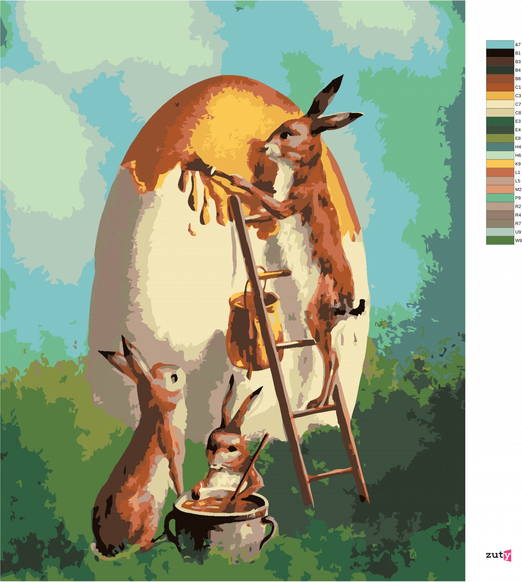 zuty Malování podle čísel - KRÁLÍCI MALUJÍCÍ VEJCE - Rozměr: 40x50 cm, Rámování: Varianta: bez rámu a bez vypnutí plátna - obrázek 8