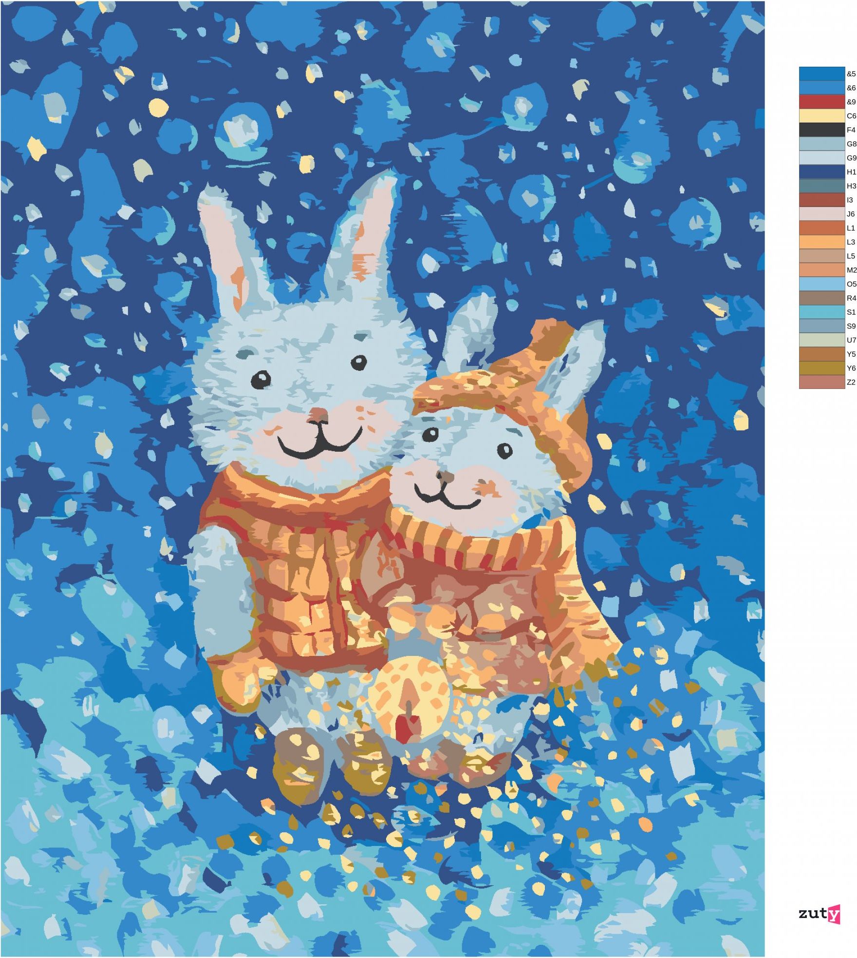 zuty Malování podle čísel - PÁR ZAJÍCŮ V ZIMĚ - Rozměr: 40x50 cm, Rámování: Varianta: bez rámu a bez vypnutí plátna - obrázek 2