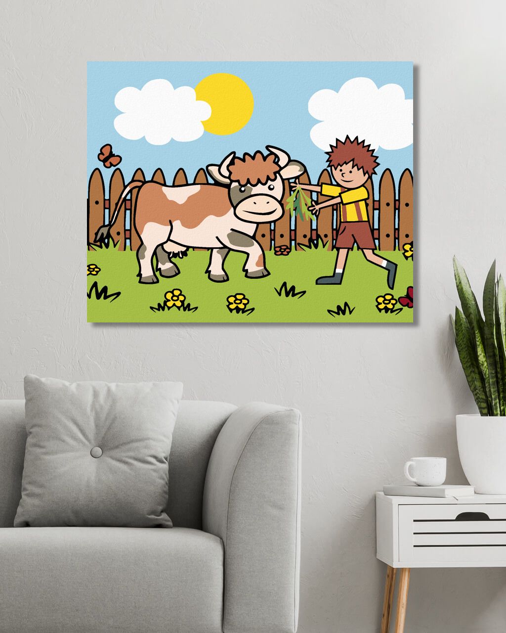 zuty Malování podle čísel - KLUK S KRÁVOU NA PASTVĚ - Rozměr: 40x50 cm, Rámování: Varianta: vypnuté plátno na rám - obrázek 4