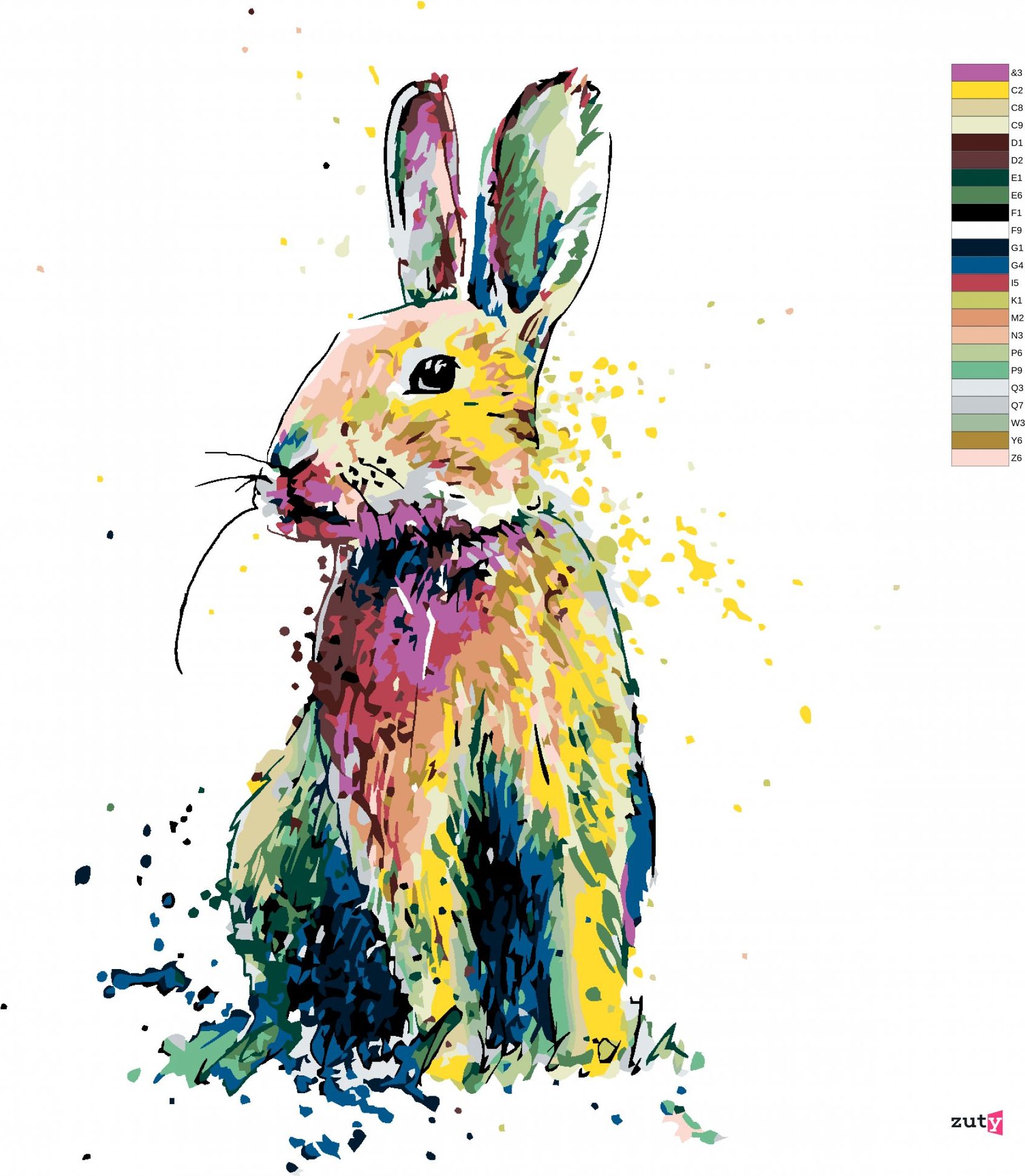 zuty Malování podle čísel - BAREVNÝ KRÁLÍK - Rozměr: 40x50 cm, Rámování: Varianta: bez rámu a bez vypnutí plátna - obrázek 5
