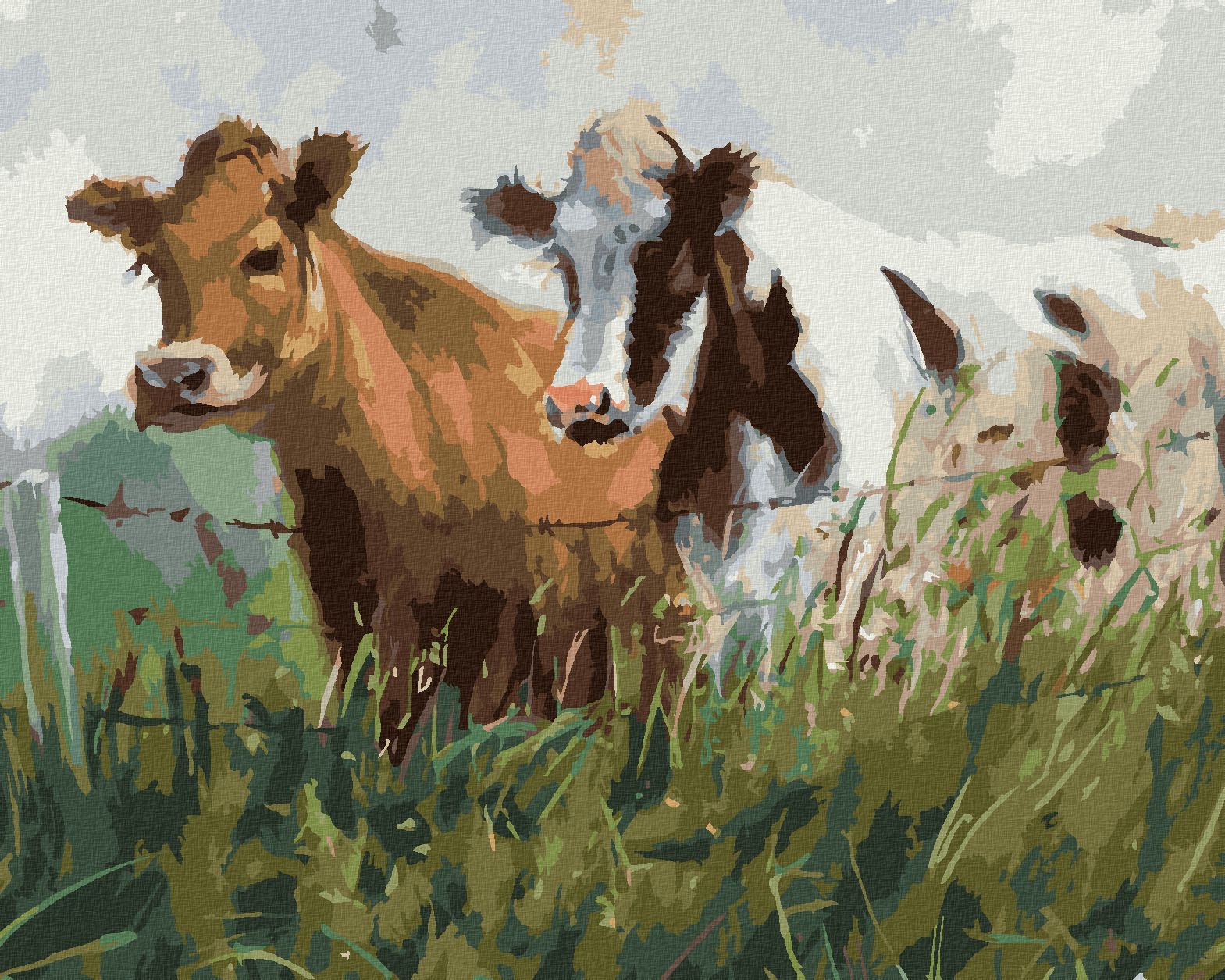 zuty Malování podle čísel - DVĚ KRÁVY V OHRADĚ - Rozměr: 40x50 cm, Rámování: Varianta: vypnuté plátno na rám - obrázek 1