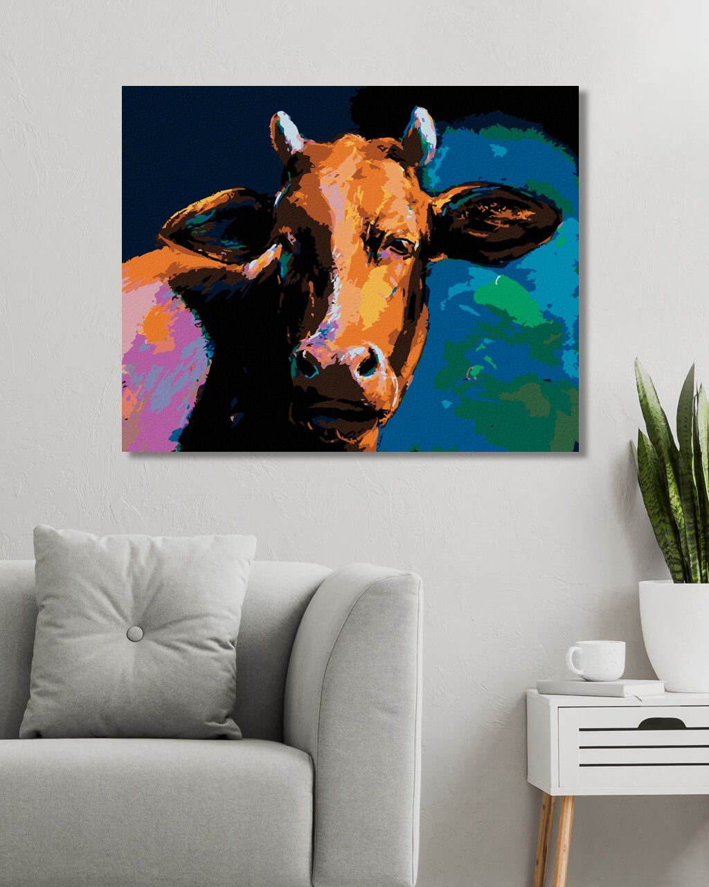 zuty Malování podle čísel - BAREVNÁ KRÁVA S TMAVÝM POZADÍM - Rozměr: 40x50 cm, Rámování: Varianta: bez rámu a bez vypnutí plátna - obrázek 9