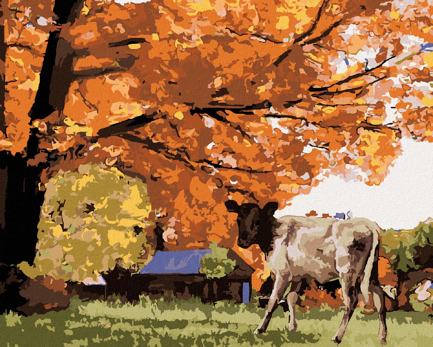 zuty Malování podle čísel - KRÁVA POD STROMEM - Rozměr: 40x50 cm, Rámování: Varianta: bez rámu a bez vypnutí plátna - obrázek 1