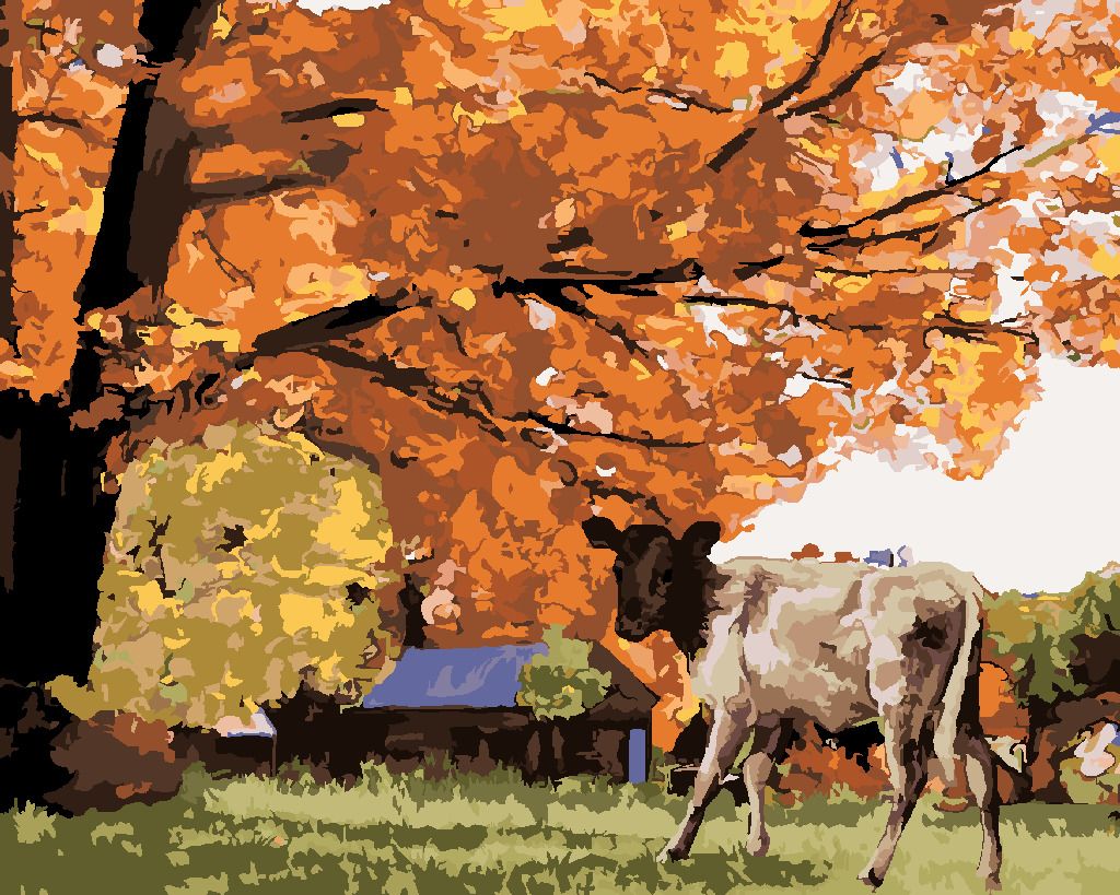 zuty Malování podle čísel - KRÁVA POD STROMEM - Rozměr: 40x50 cm, Rámování: Varianta: bez rámu a bez vypnutí plátna - obrázek 6