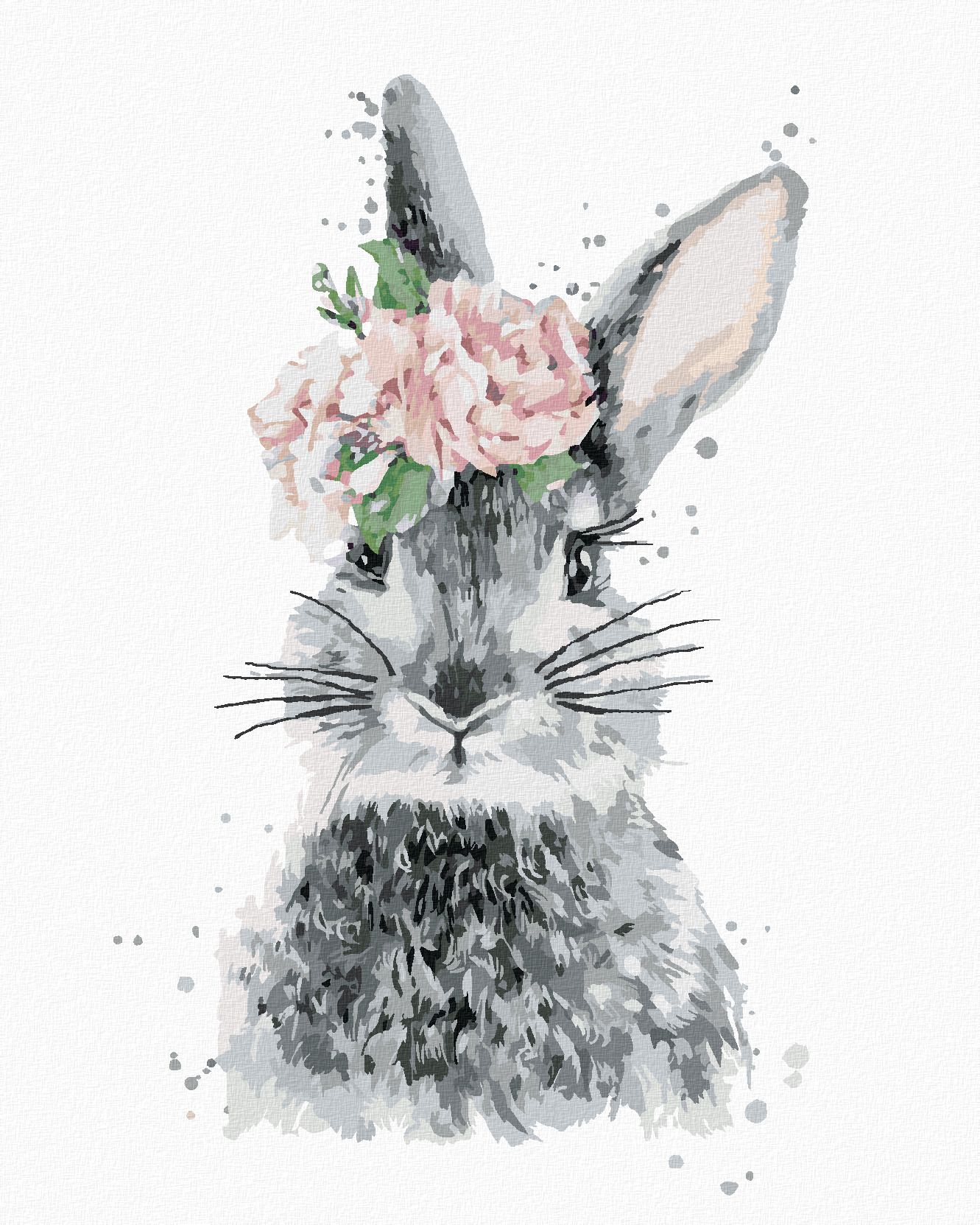 zuty Malování podle čísel - KRÁLÍK S KVĚTINKAMI - Rozměr: 40x50 cm, Rámování: Varianta: vypnuté plátno na rám - obrázek 1