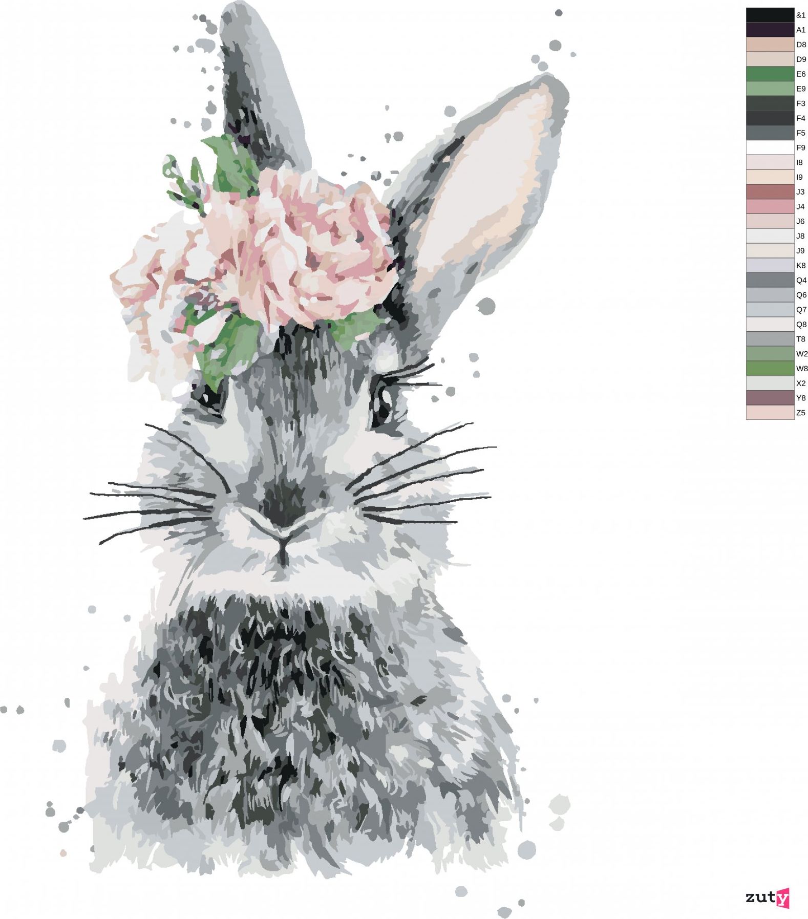 zuty Malování podle čísel - KRÁLÍK S KVĚTINKAMI - Rozměr: 40x50 cm, Rámování: Varianta: vypnuté plátno na rám - obrázek 10