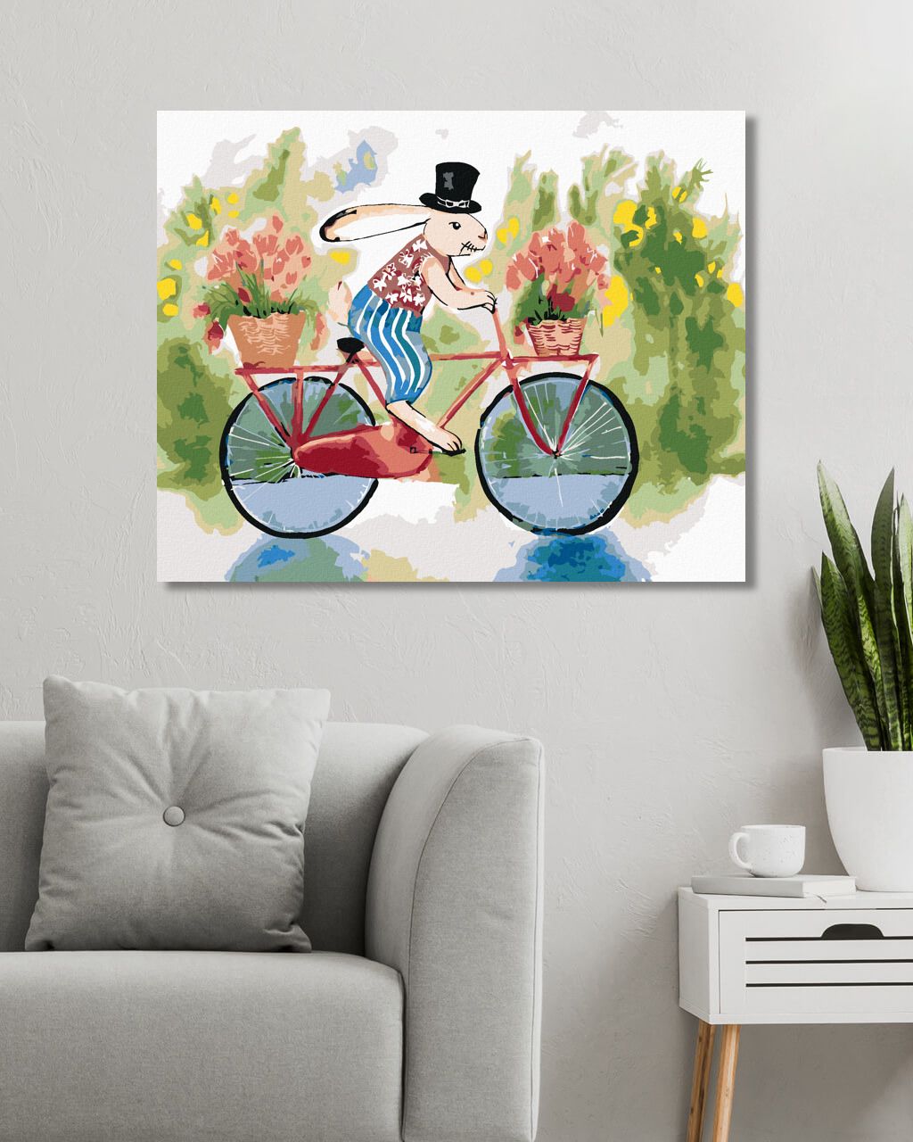 zuty Malování podle čísel - KRÁLÍK V KLOBOUKU NA KOLE - Rozměr: 40x50 cm, Rámování: Varianta: vypnuté plátno na rám - obrázek 3