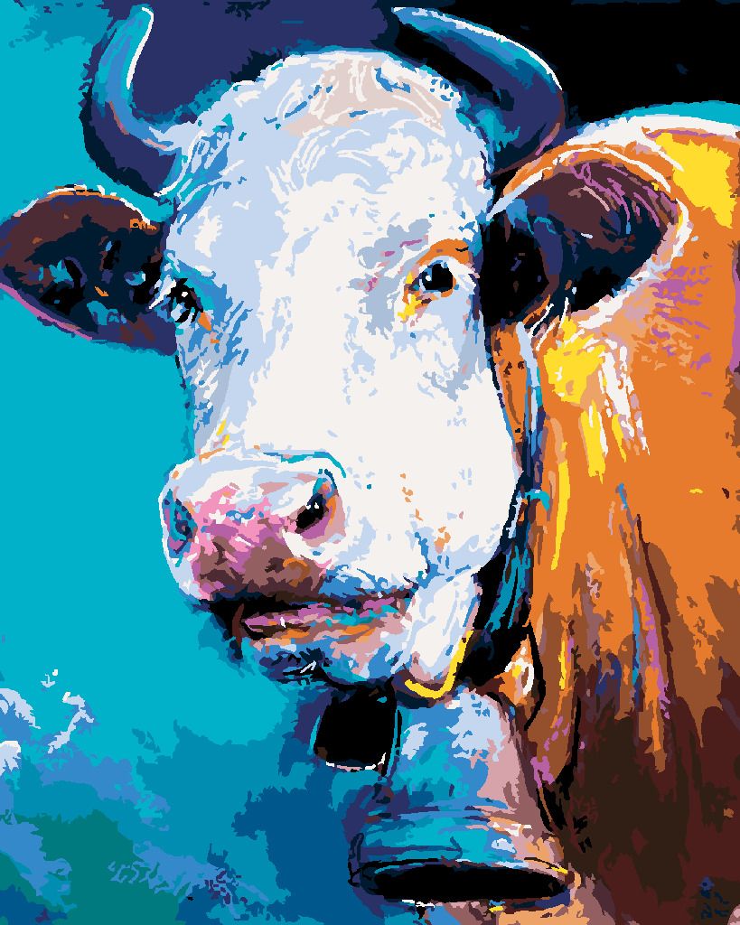 zuty Malování podle čísel - KRÁVA NA MODRÉM POZADÍ - Rozměr: 40x50 cm, Rámování: Varianta: vypnuté plátno na rám - obrázek 9