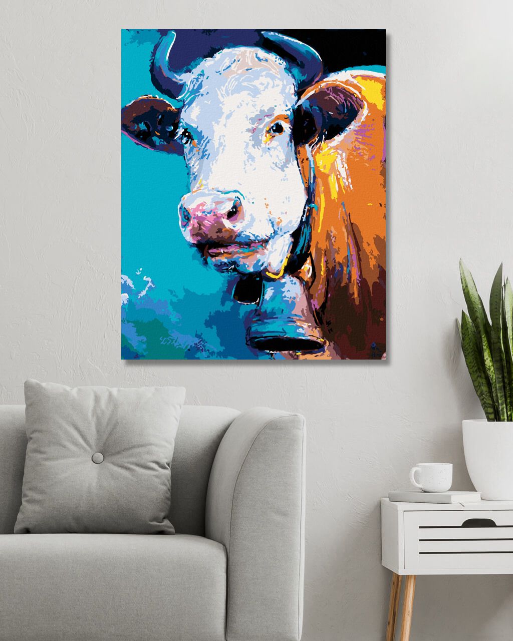 zuty Malování podle čísel - KRÁVA NA MODRÉM POZADÍ - Rozměr: 40x50 cm, Rámování: Varianta: vypnuté plátno na rám - obrázek 10