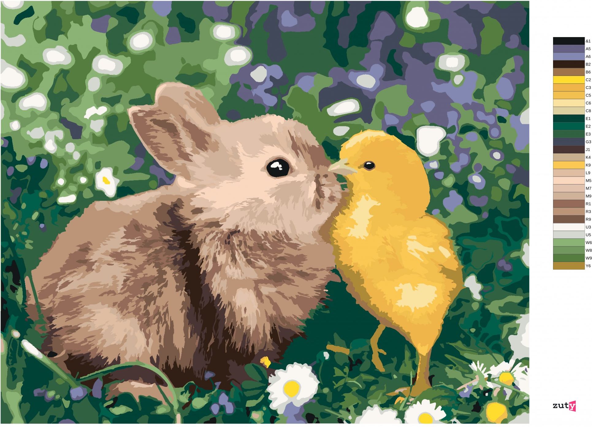 zuty Malování podle čísel - KRÁLÍK A KUŘÁTKO - Rozměr: 40x50 cm, Rámování: Varianta: bez rámu a bez vypnutí plátna - obrázek 7